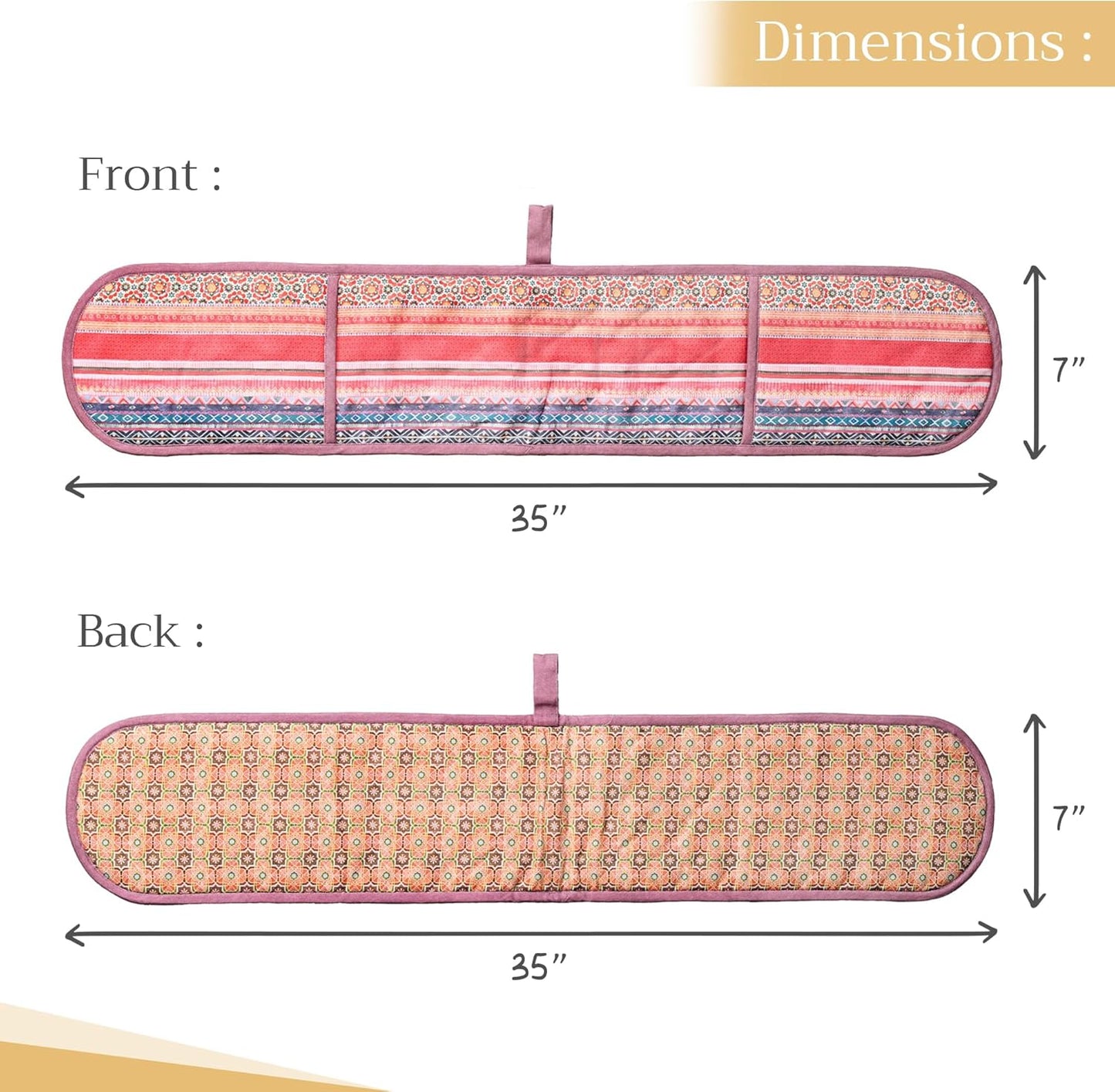 Maison d' Hermine Double Oven Mitts 100% Cotton 7"x35" Double Oven Mitt Heat Resistant BBQ Cooking Gloves with Loop, Baking, Grilling, Home, Kitchen, Handling Hot Pans (Ispahan)