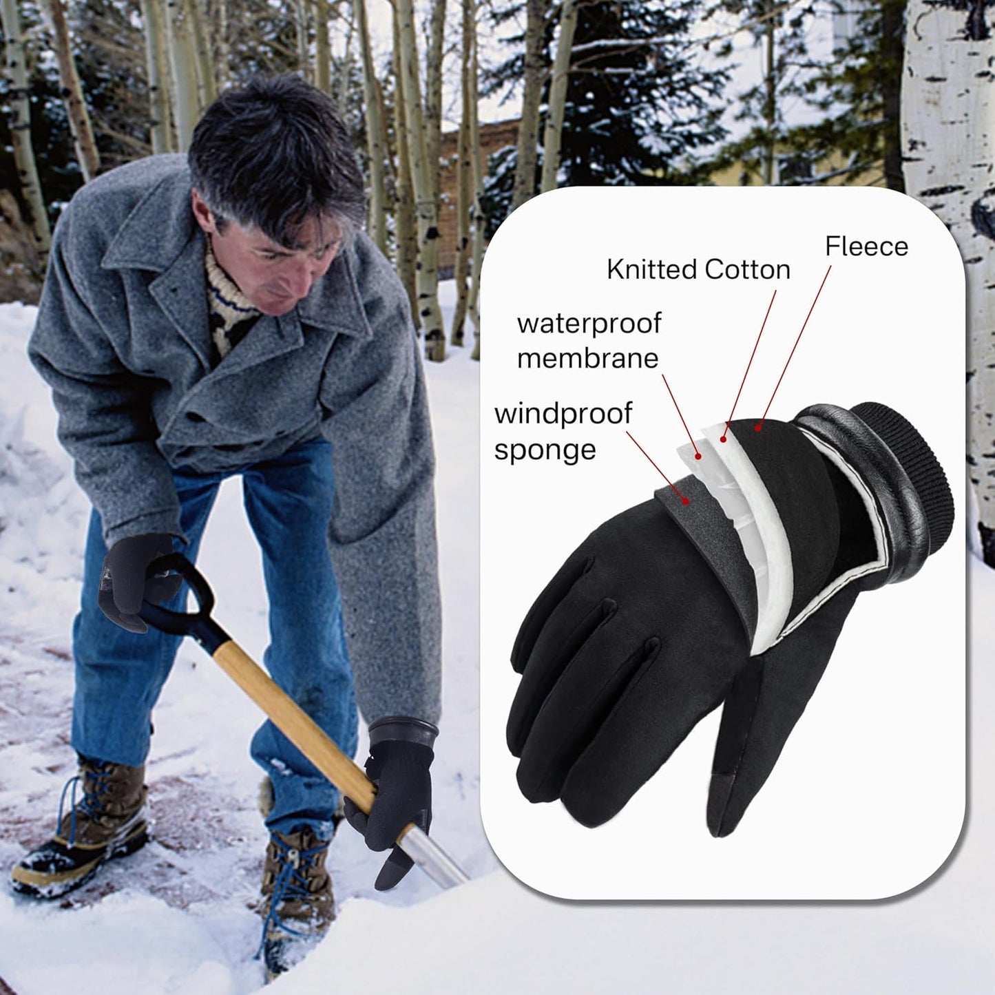 HANDLANDY Winter Gloves for Men Women, Thermal Gloves for Cold Weather Driving Cycling Ski Outdoor, Insulated Leather Work Gloves (XL, Black)