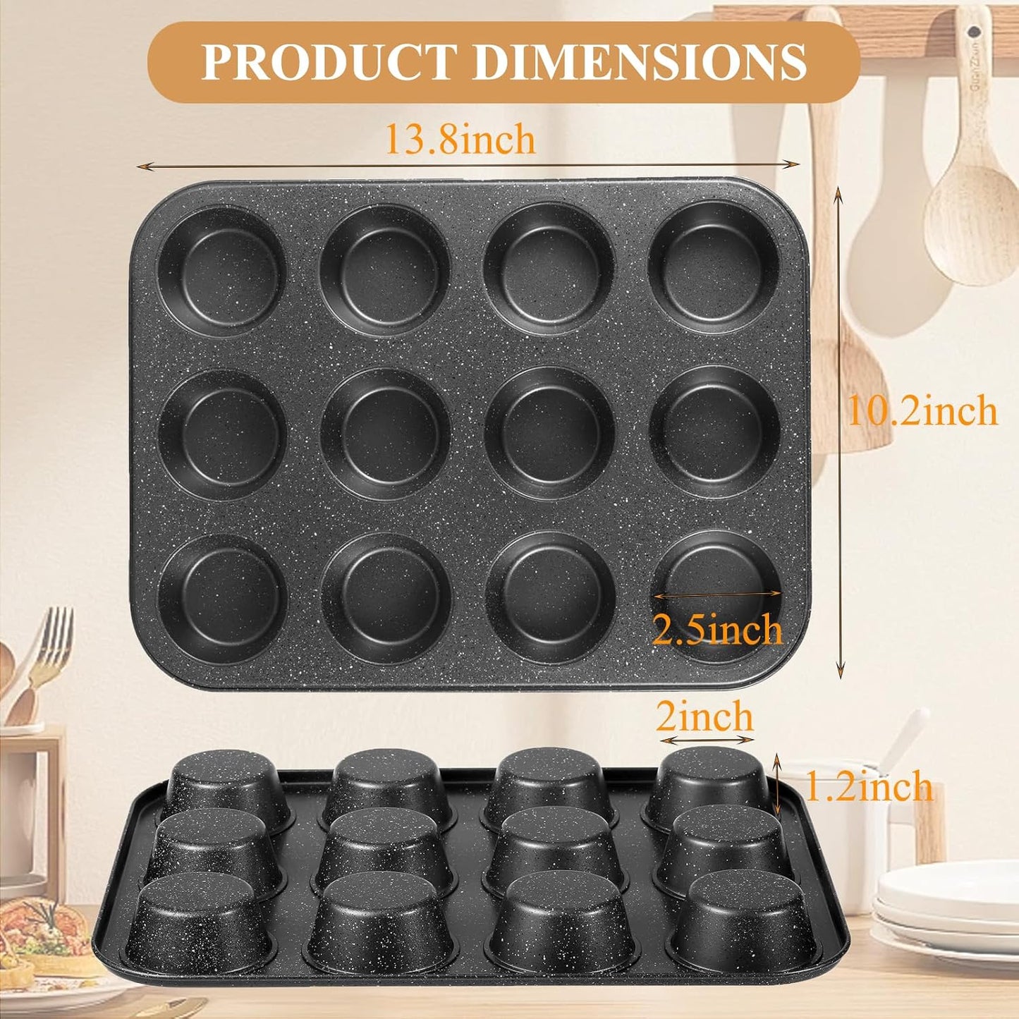 Muffin Cupcake Pan - Nonstick 12-Cup Tin for Baking Cheesecake, Toast Oven Supplies, Non-Stick Tray