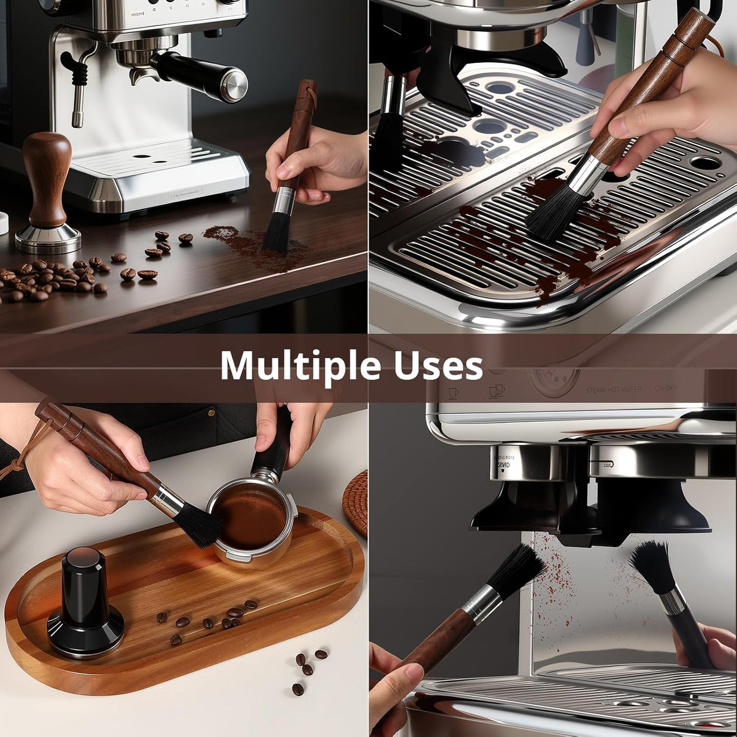 2-Pack Coffee Grinder Cleaning Brush with Natural Walnut Wood Handle and Black Boar Bristle, Coffee Bar Accessories Coffee Brush, Espresso Machine Cleaning Tool Barista Brush with Hanging Loop