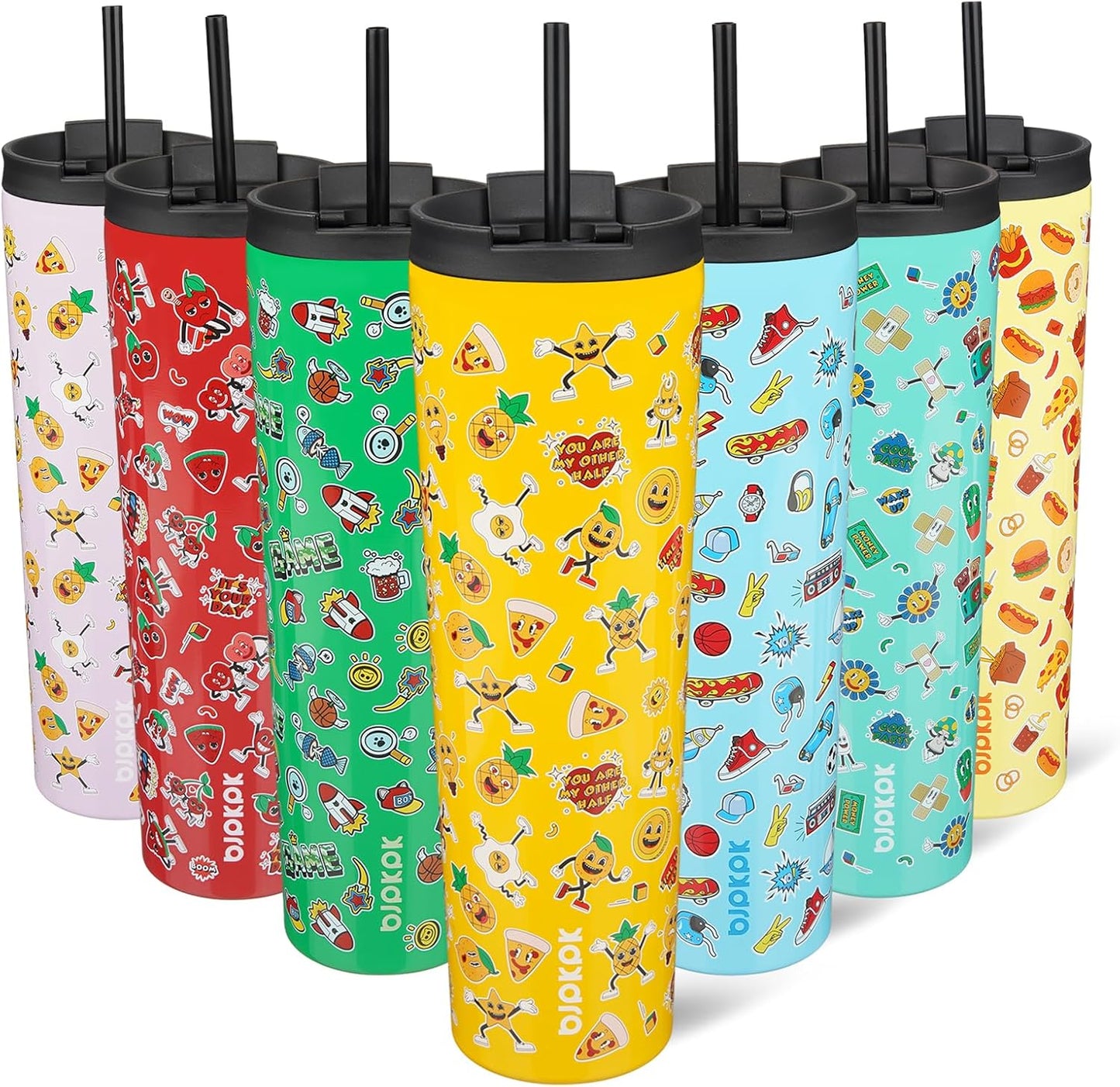 BJPKPK 34oz Insulated Tumbler With lid And Straw Stainless Steel Tumblers Travel Coffee Mug Reusable Thermal Cup,Hawaii Fruits Yellow