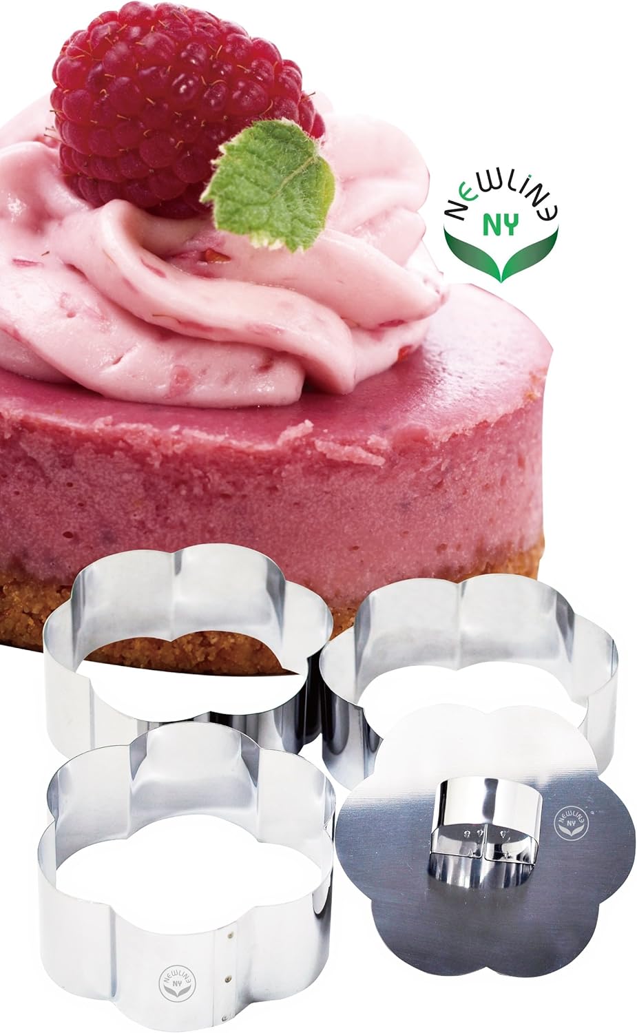 NEWLINE NY Stainless Steel Dessert Rings (4 Pcs) Flower Shape Molded Appetizers Salads Pastries Mousse Molding Layering Cutter