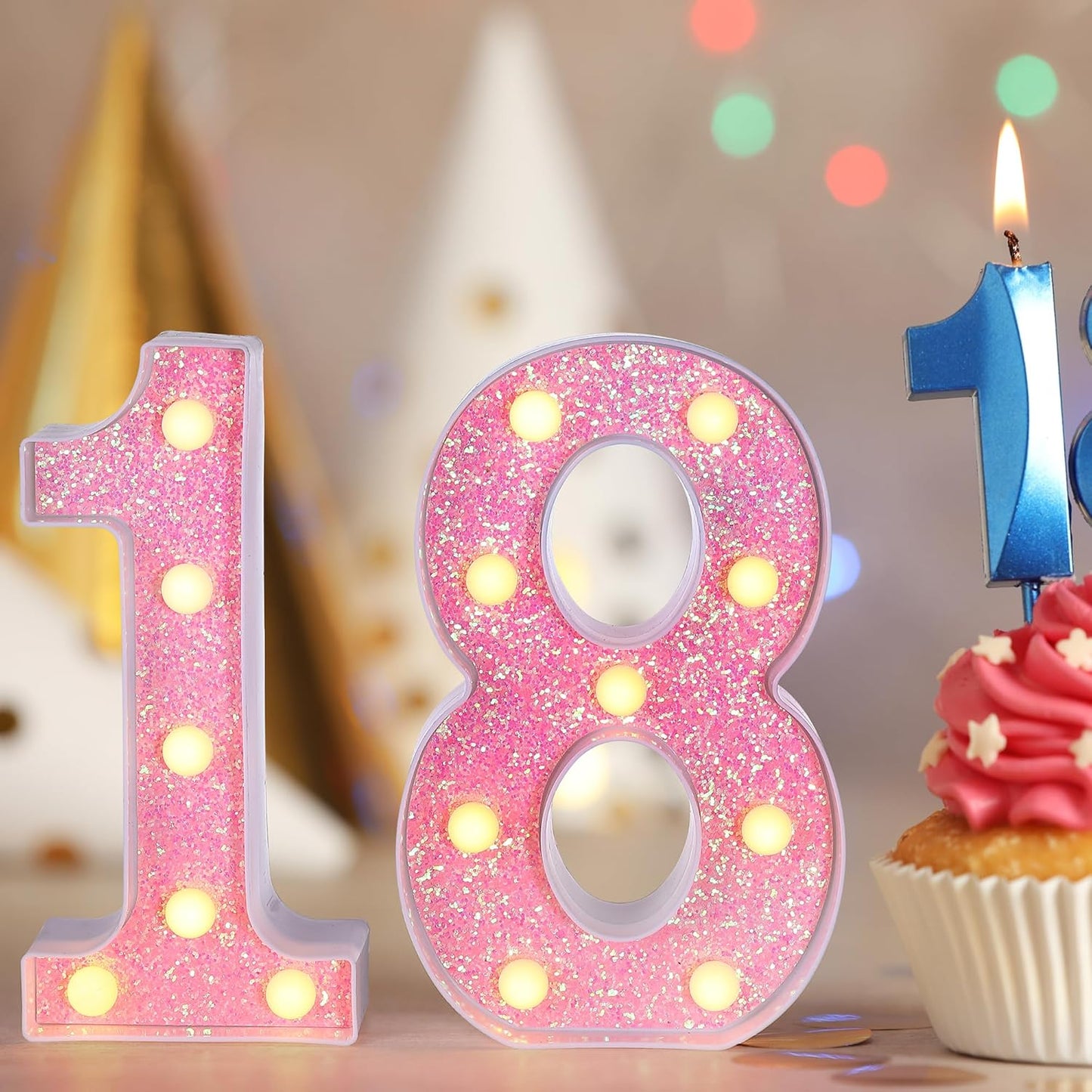 Foaky Pink Light up Letters，Pink Party Decorations,Girls Room Decor,Glitter Marquee Numbers,Alphabet Letter Sign for Night Light Birthday Party Girls Gifts, Home Bar Decoration (8)