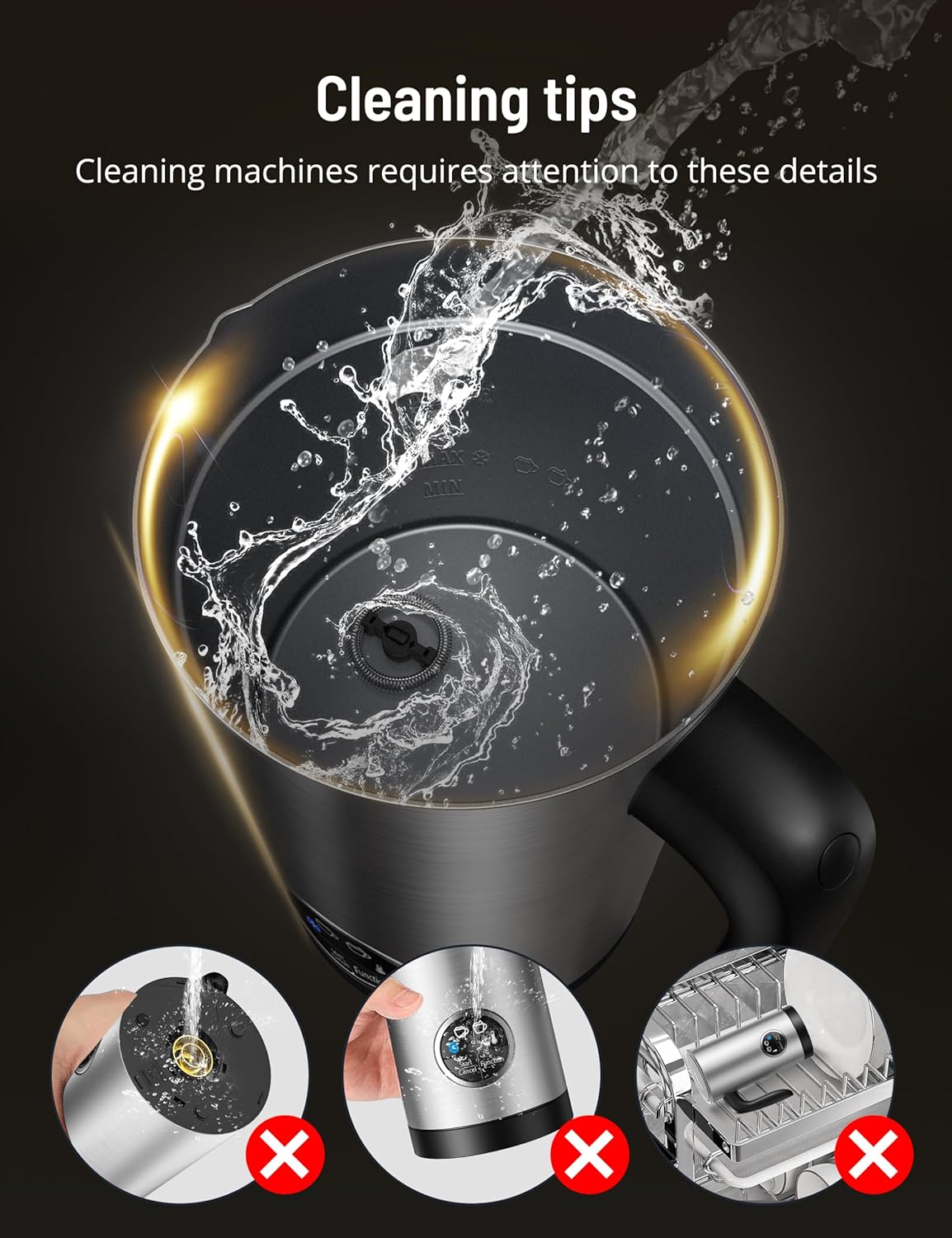 Milk Frother, Airyoyo 4-in-1 Milk Frother with Stand, Electric Milk Frother and Steamer Hot& Cold Foam Temperature Control, Auto Shut-Off Frother for Coffee Latte