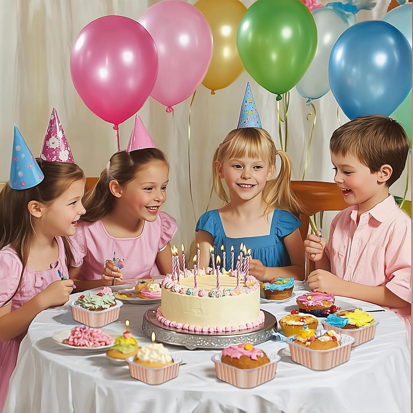 25 Pack Square Mini Cake Pans with Lids,Mini Loaf Pans with Lids,Aluminum Foil Baking Cups,Disposable Ramekins Cupcake Cups,Dessert Cups for Wedding Birthday Party,5oz (Champagne)