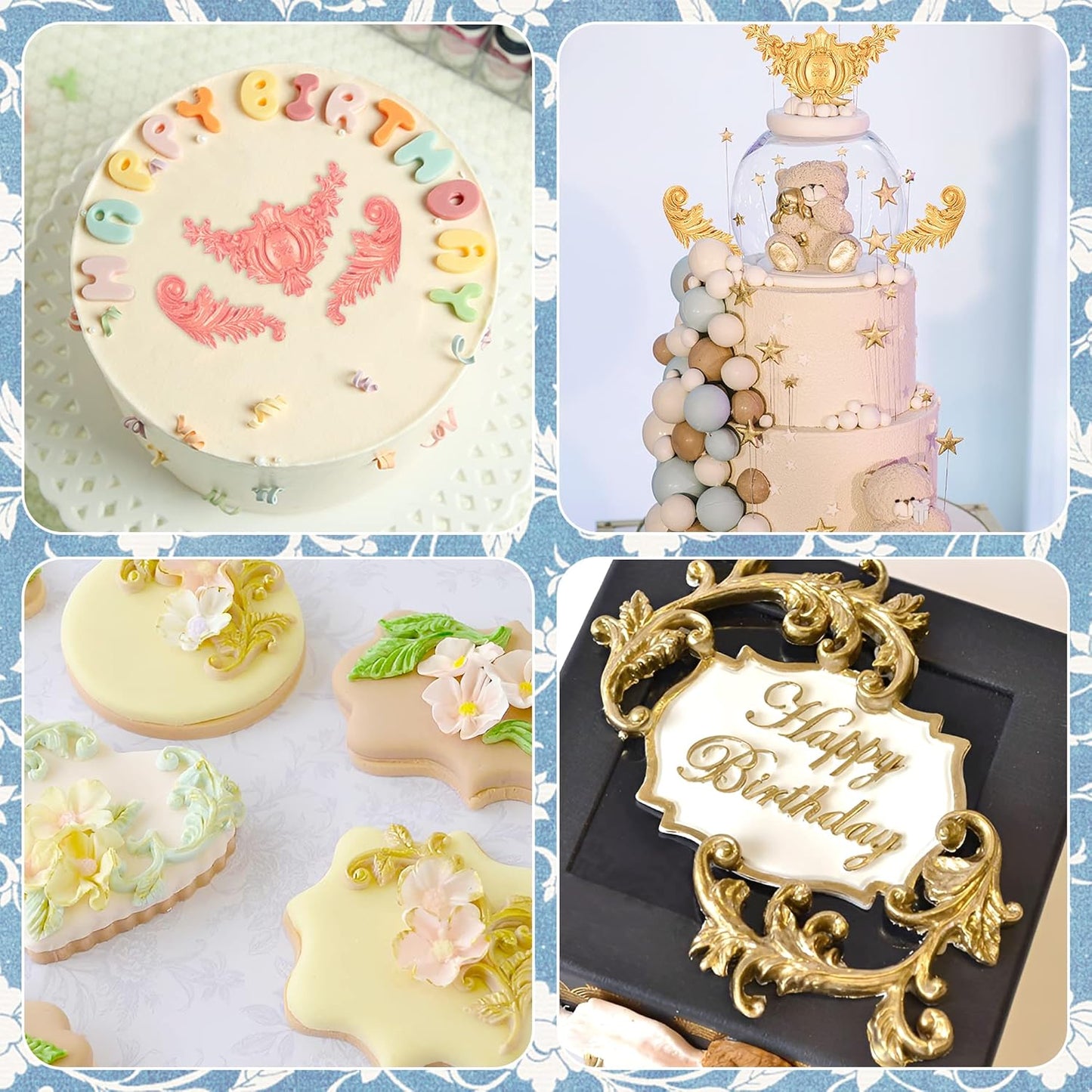 3 Packs Baroque Silicone Molds Scroll Silicone Baroque Mold Clay Molds Fondant Molds Border Fondant Mold Wedding Birthday Cake Decoration