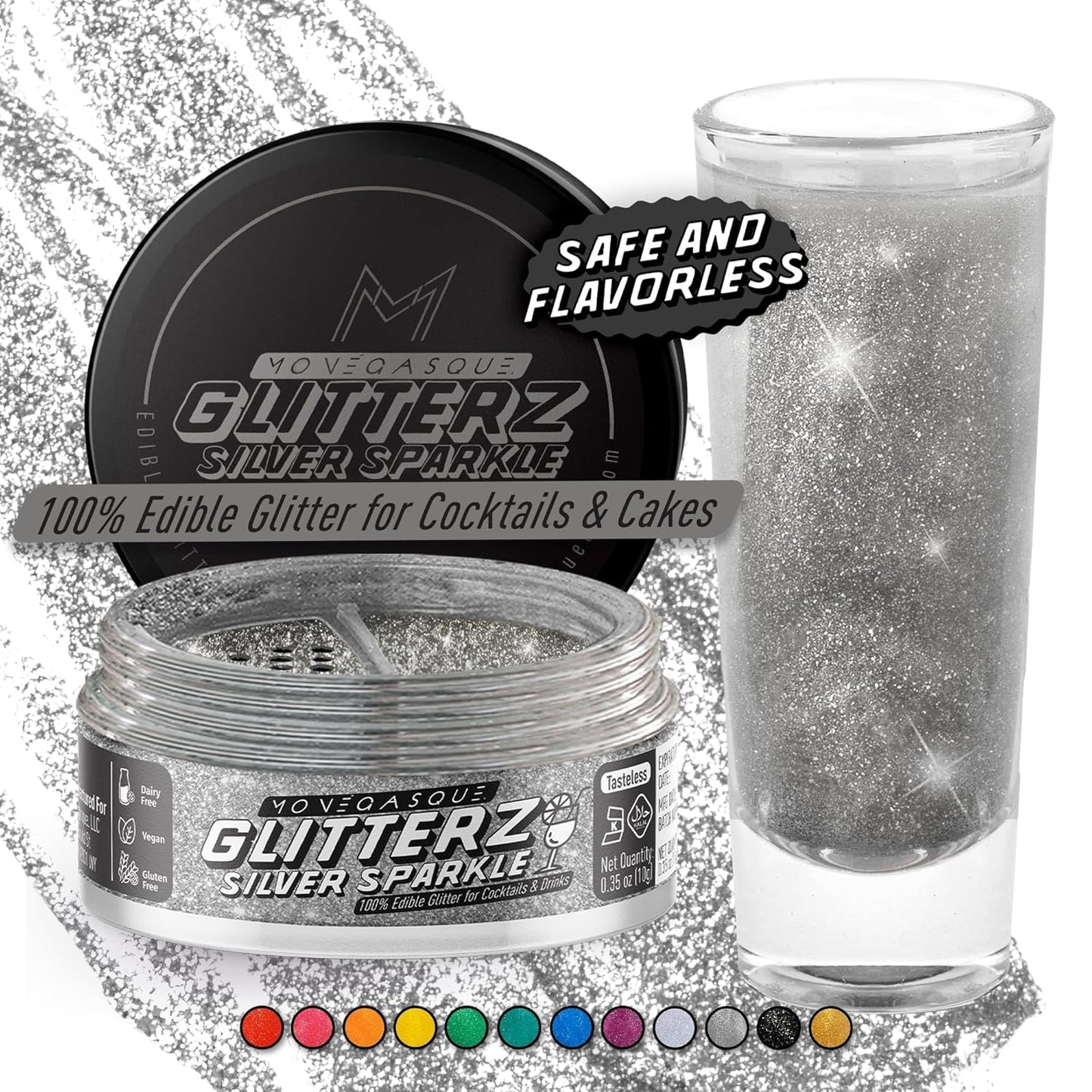 MONÉGASQUE Silver Edible Glitter for Drinks 10g – Silver Edible Glitter for Cakes – Halloween Cupcakes & Cake Decorating Sprinkles – Drink Shimmer Powder for Cocktails – Spray Cakes Decorations