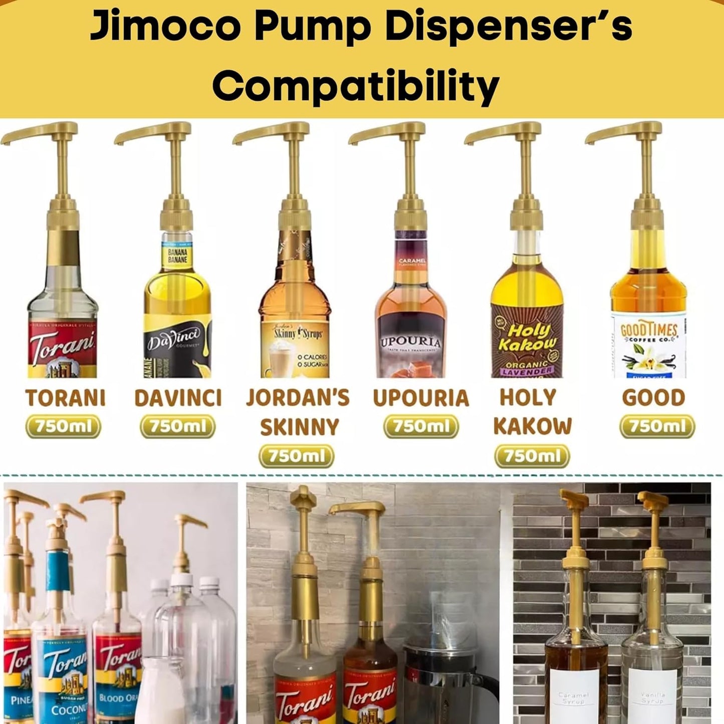 Jimoco® Syrup Pump Dispenser + Torani® CREME DE Banana Syrup, 25.4 oz - Coffee Syrup Pump & Flavoring Bundle
