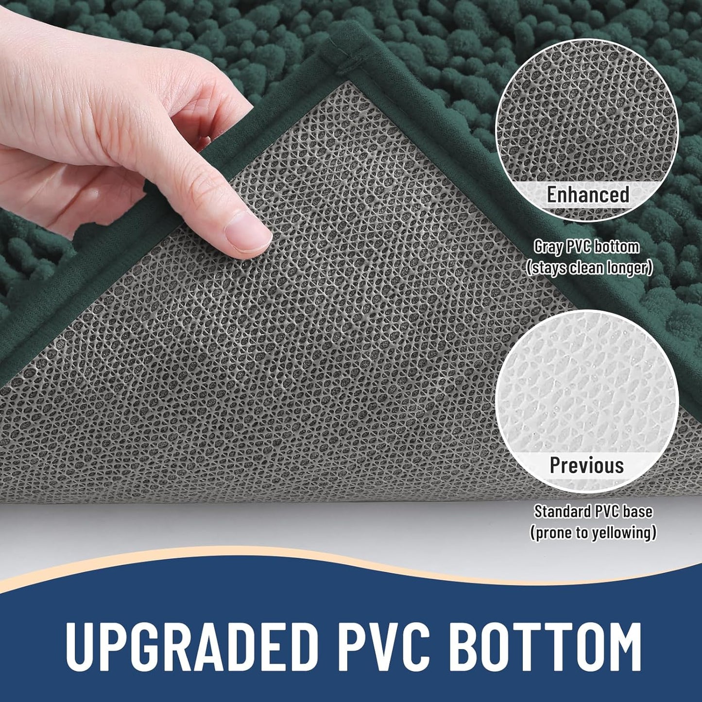 Arotive Luxury Chenille Bathroom Rug Mat, Extra Soft Thick Absorbent Shaggy Bath Rugs, Non-Slip Machine Wash Dry, Plush Bath Mats for Bathroom, Shower and Tub, 50x30, Dark Green