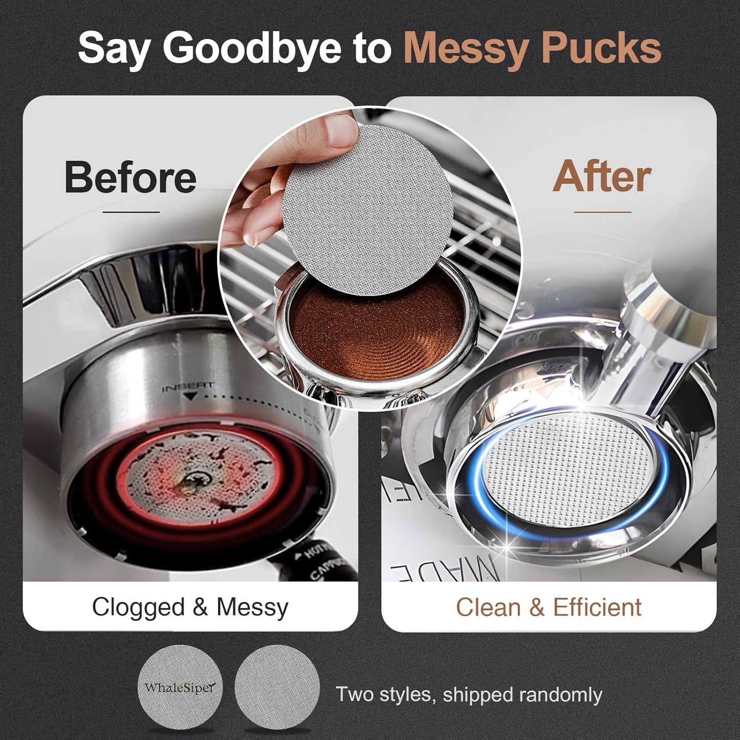 51mm Bottomless Portafilter & Puck Screen, 3-Ear Stainless Head, Compatible with CASABREWS CM5418, 3700Essential, 3700Gense Espresso Machines, Includes 304 Stainless Steel Filter Basket