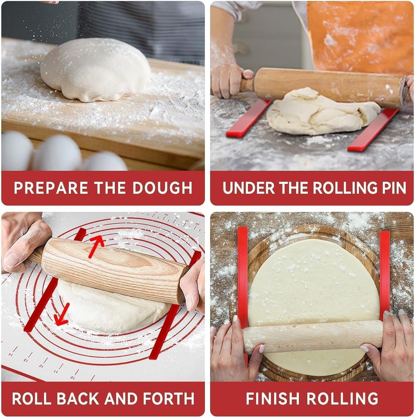 6Pcs Silicone Rolling Pin Guides, Dough Leveler Sticks Dough Ruler Measuring Dough Strips Guides Pastry Ruler Perfection Sticks for Thickness Guide Pastry Cookie Kitchen Restaurant