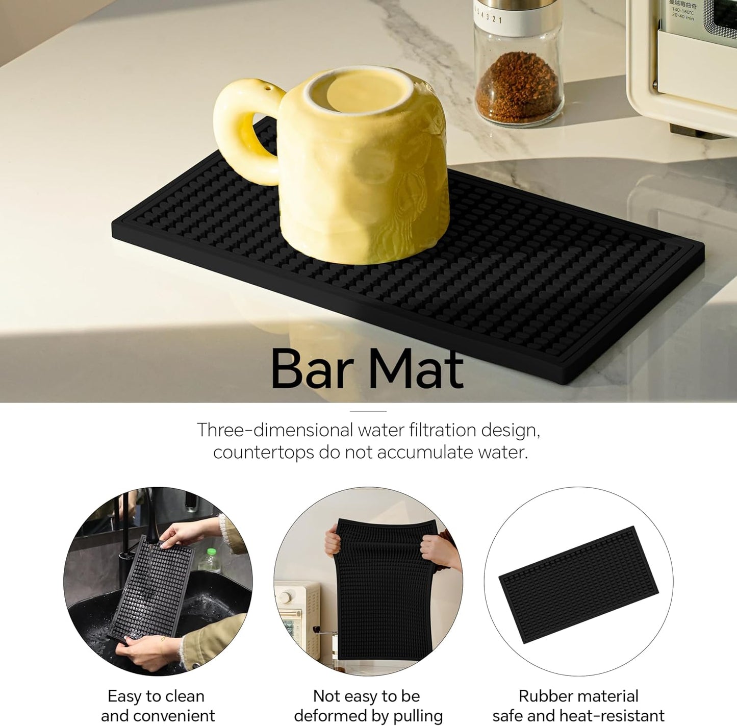 2 Pack Bar Mat, Drying Mat Household Bar Tools,Black Cocktail Bar Mat 5.9''X12''，Suitable for Bar, Outdoor Camping, Home Bar Bar Mat