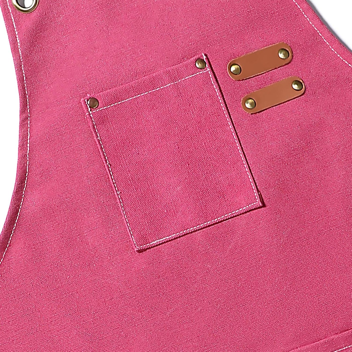 AFUN Chef Aprons for Men Women with Large Pockets, Cotton Canvas Cross Back Heavy Duty Adjustable Work Apron, Size M to XXL (Pink)