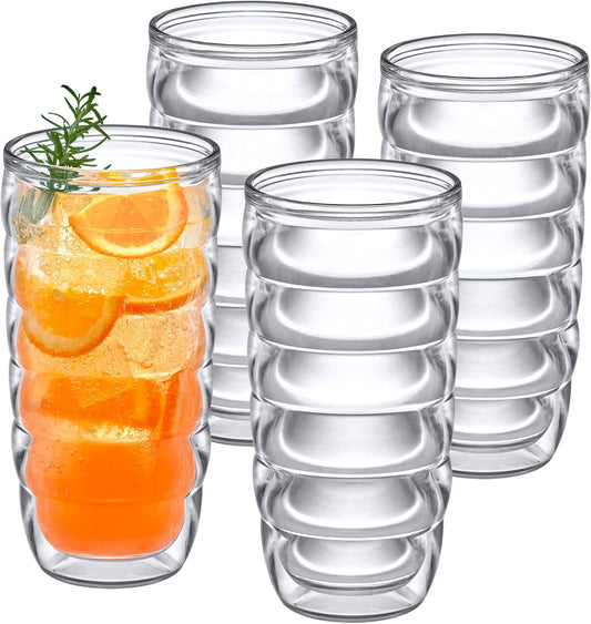Amazing Abby - Arctic - 24-Ounce Insulated Plastic Tumblers (Set of 4), Double-Wall Plastic Drinking Glasses, All-Clear High-Balls, Reusable Cups, BPA-Free, Shatter-Proof, Dishwasher-Safe