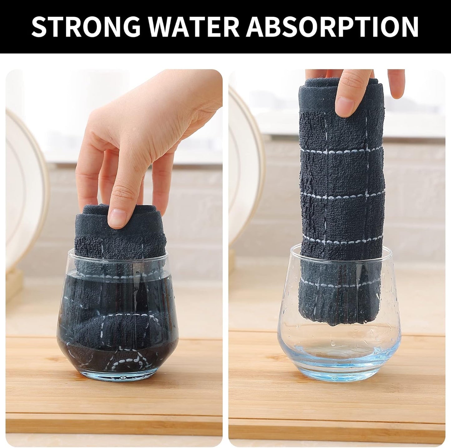 Homaxy 100% Cotton Terry Kitchen Towels(Dark Grey, 13 x 28 inches), Checkered Designed, Soft and Super Absorbent Dish Towels, 8 Pack