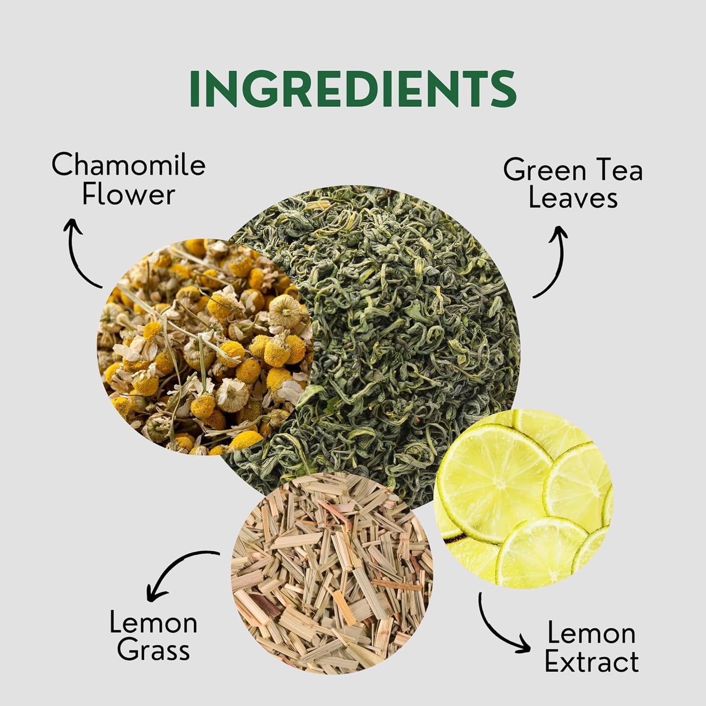 Tea Leaf & Co. Chamomile Green Tea Bags (50 Count), Green Tea with Lemon Extract and Lemongrass, Caffeinated, Real and Natura Green Tea, Blended with Fresh Herbs and Spices, Gluten Free