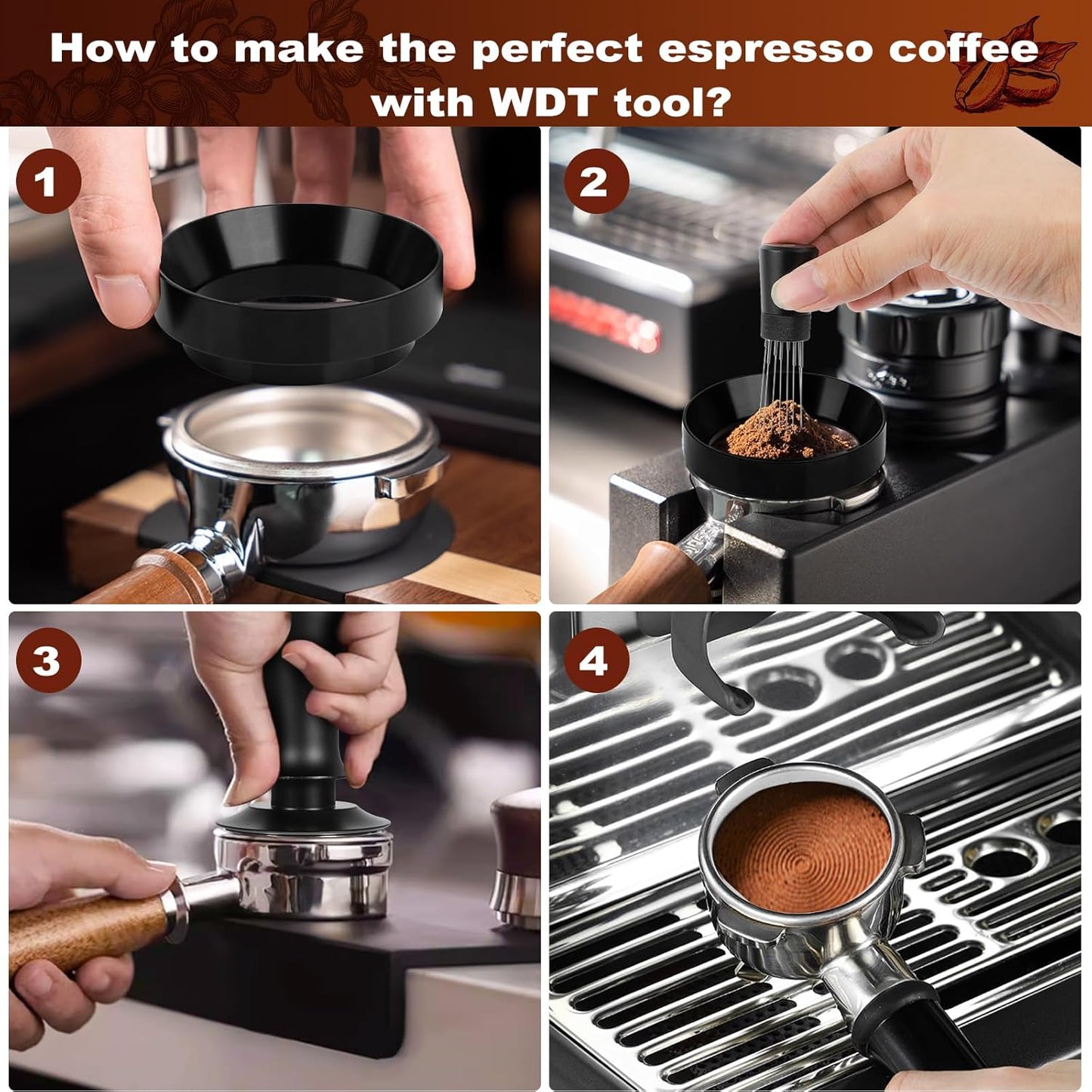 Espresso Accessories Kit 58mm, Coffee Tamper with Spring Loaded Calibration, 316 Stainless WDT Tool with Magnetic Stand and Dosing Funnel Set Fits Espresso Machine Press and 58mm Portafilters