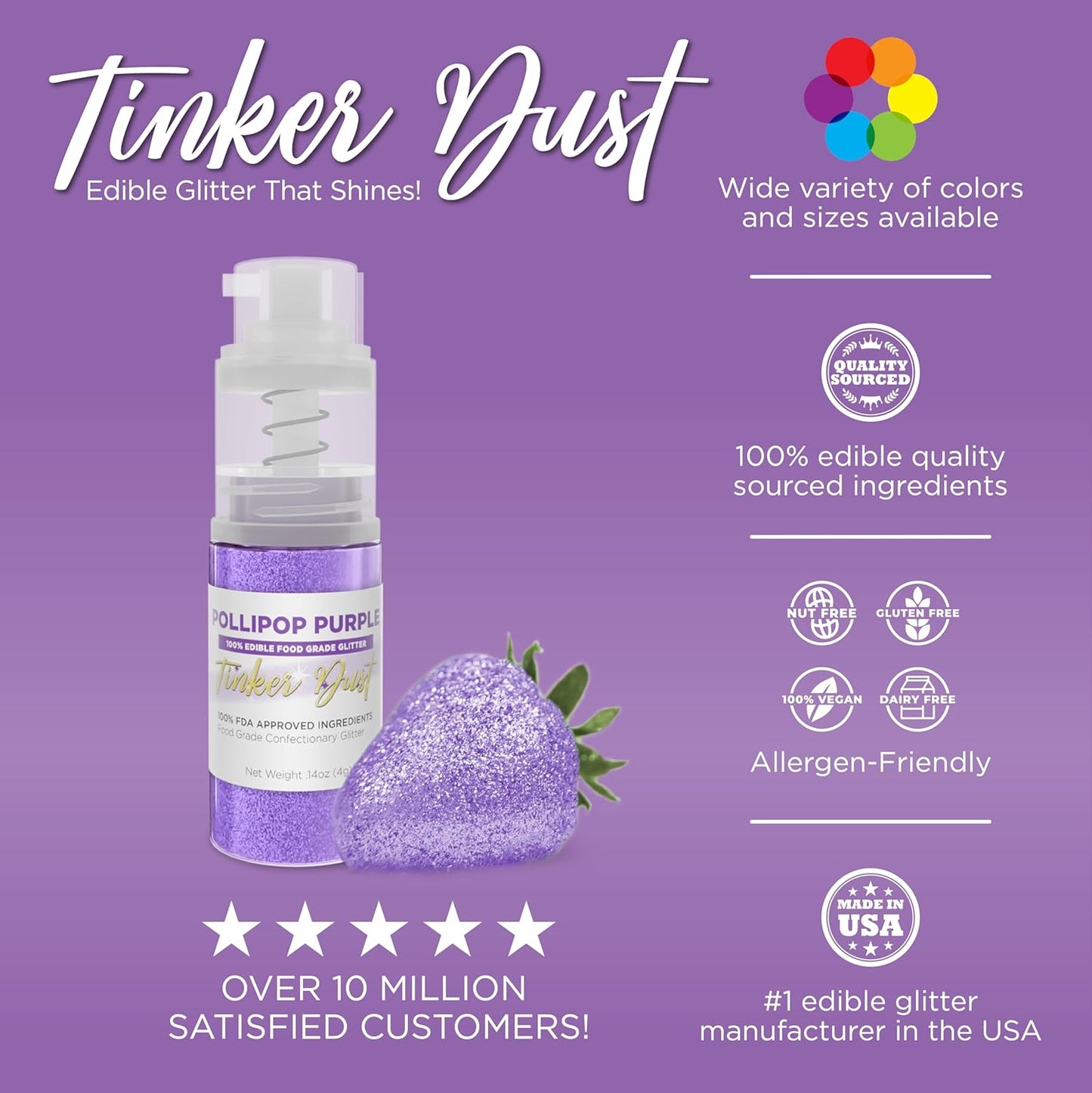 Bakell - Pollipop Purple Tinker Dust (4g, 1x Mini Spray Pump) Edible Glitter for Food, Desserts, and Beverages!