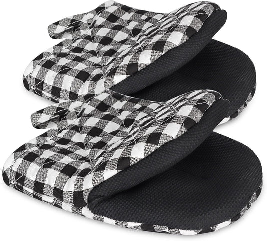 1 Pair Short Oven Mitts, Heat Resistant Silicone Kitchen Mini Oven Mitts for 500 Degrees, Non-Slip Grip Surfaces and Hanging Loop Gloves, Baking Grilling Barbecue Microwave Machine Washable