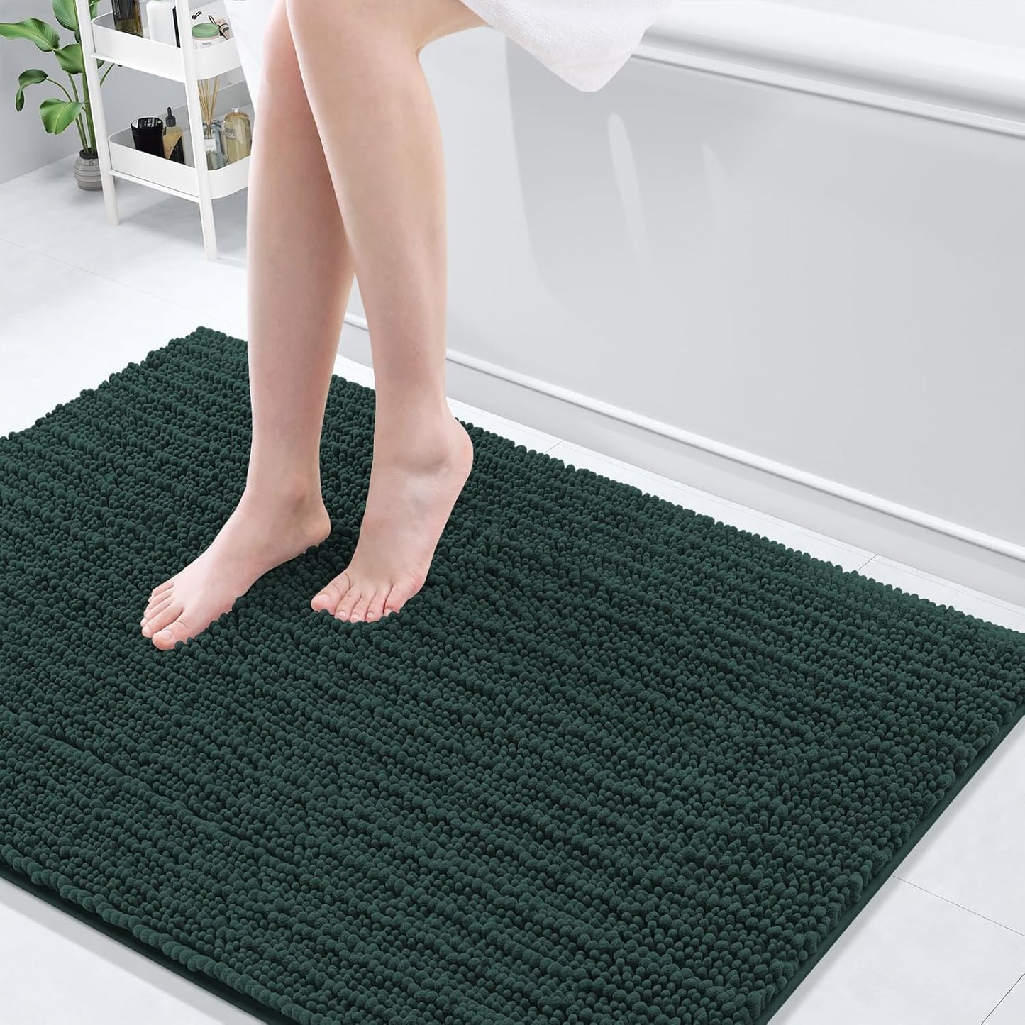 Arotive Luxury Chenille Bathroom Rug Mat, Extra Soft Thick Absorbent Shaggy Bath Rugs, Non-Slip Machine Wash Dry, Plush Bath Mats for Bathroom, Shower and Tub, 47x32, Dark Green