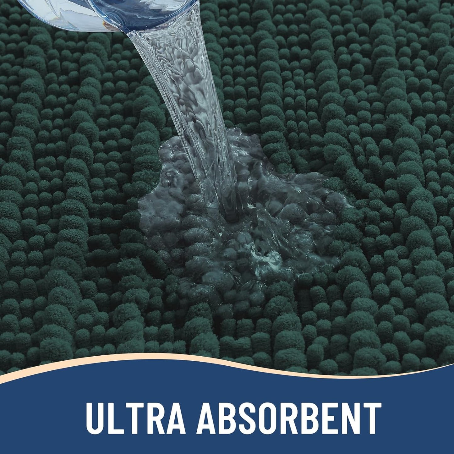 Arotive Luxury Chenille Bathroom Rug Mat, Extra Soft Thick Absorbent Shaggy Bath Rugs, Non-Slip Machine Wash Dry, Plush Bath Mats for Bathroom, Shower and Tub, 54x24, Dark Green