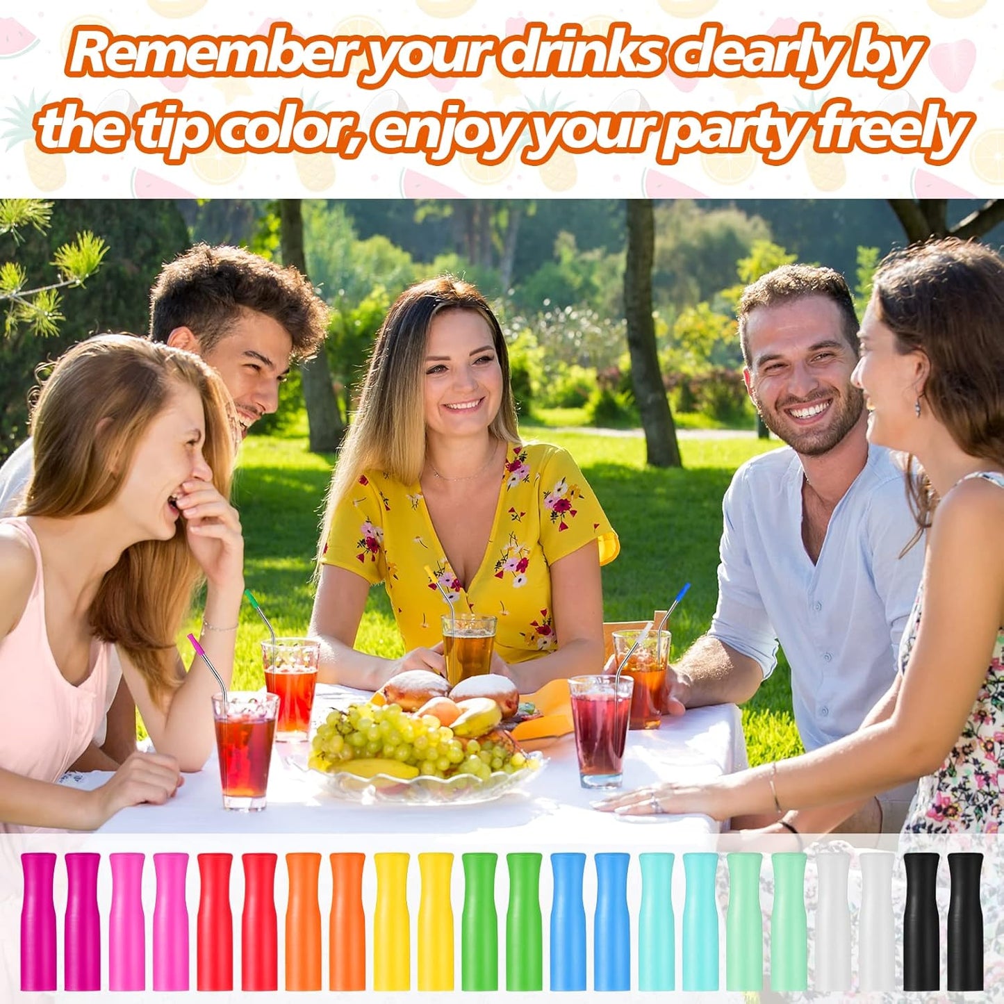 Zhehao 500 Pcs Silicone Straw Tip Multicolored Straw Tip Cover Reusable Silicone Cover Metal Tip for 6mm Outer Diameter Metal Stainless Steel, 11 Assorted Color