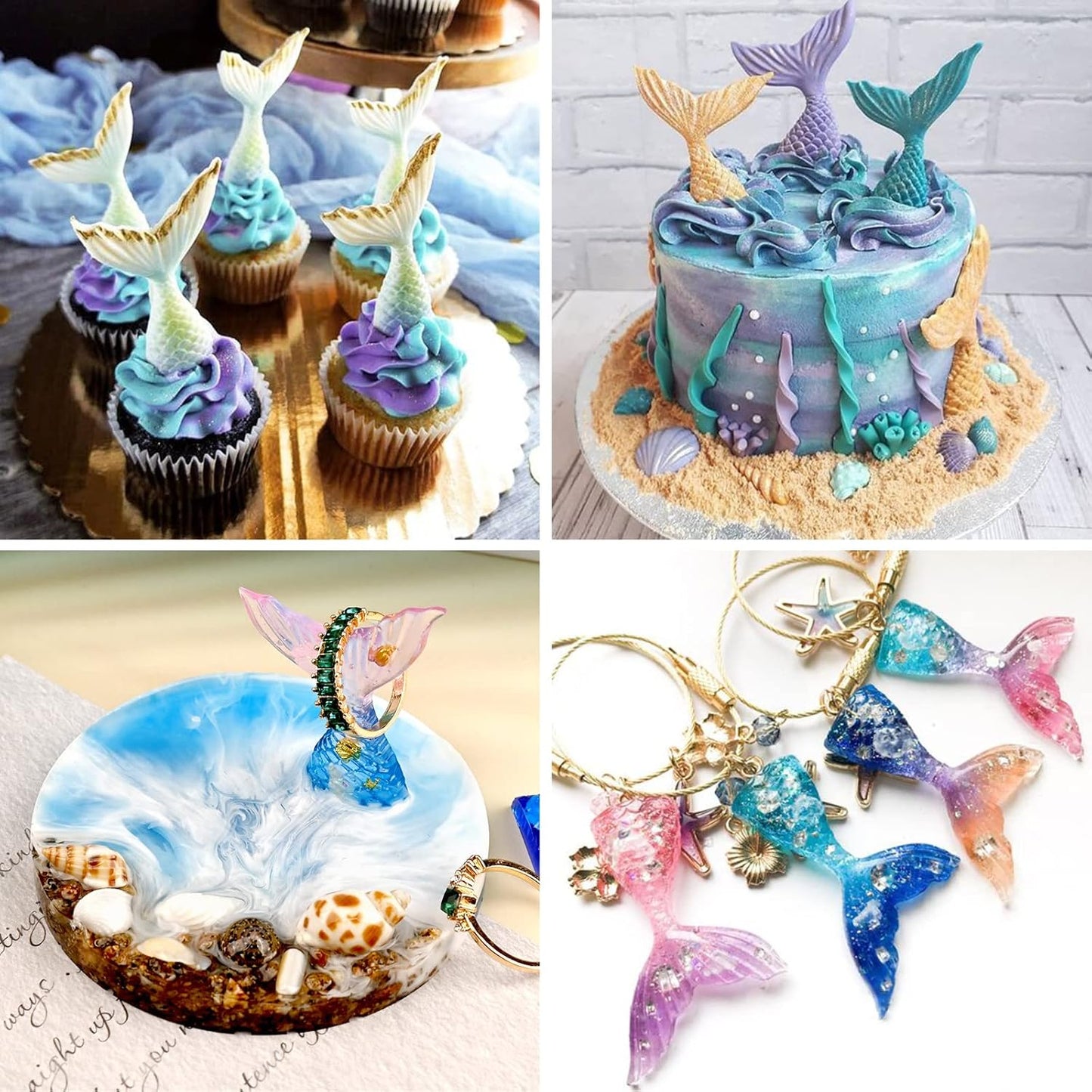 Sakolla 16 Cavity Mermaid Tails Silicone Molds, Mermaid Molds for Chocolate, Fondant, Cake Decoration, Cupcake Toppers, Resin, Soap, Candy, Gumpaste