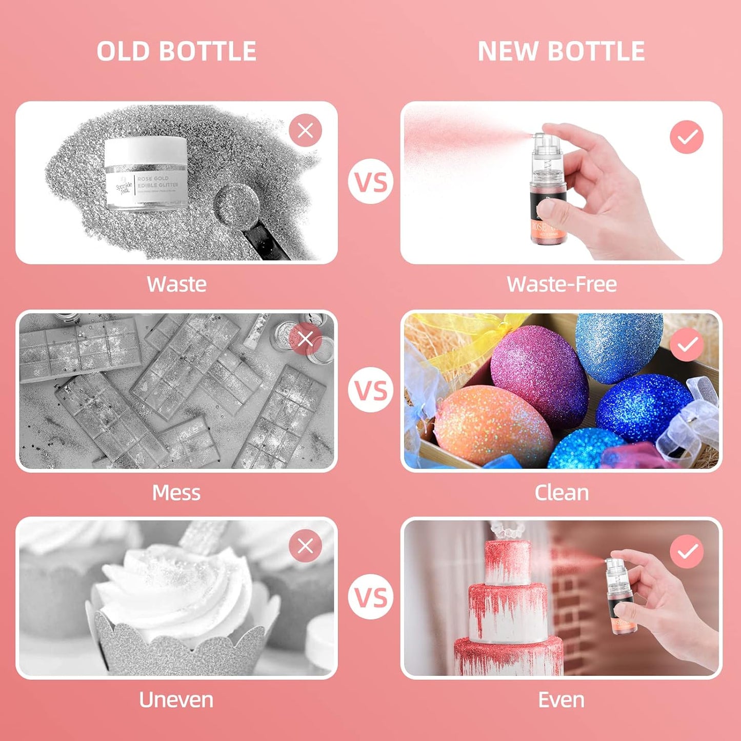 Edible Glitter Spray - 3/4oz Luster Dust Edible Food Grade Glitter Shimmer Dust Powder for Cocktails, Drinks, Cake Decorating - Metallic Food Coloring Powder for Wine, Candy, Cookie, Icing (Gold)