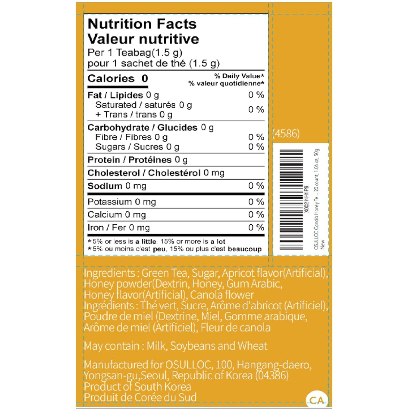 OSULLOC Canola & Apricot Tea (Aromatic Canola flower & Apricot), Premium Blended Tea from Jeju, Tea Bag Series 20 count