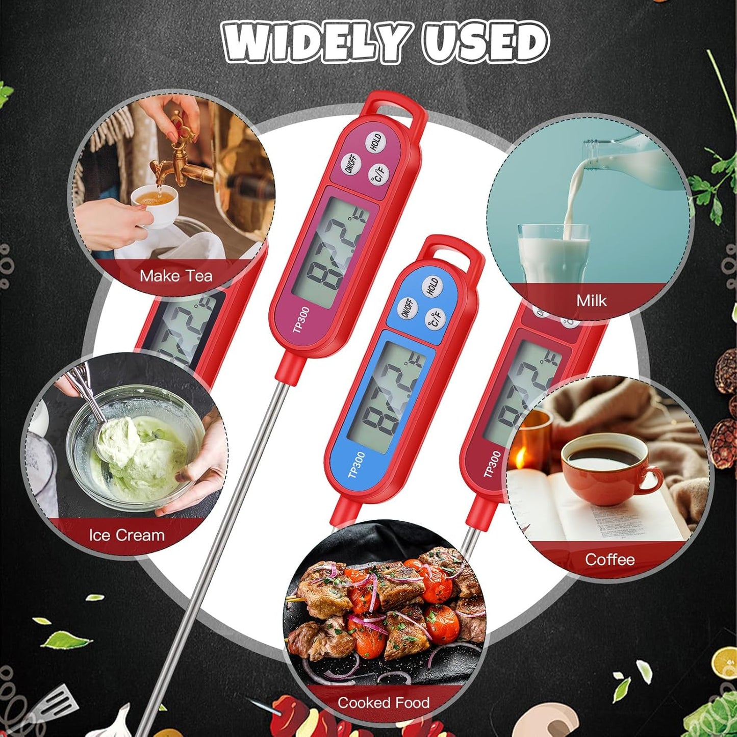 8 Pcs Meat Food Thermometer Food with Probe Water Liquid Instant Read Digital Thermometer Kitchen Cooking Supplies for Cooking BBQ Milk Yogurt (Red,Black,Pink,Blue)