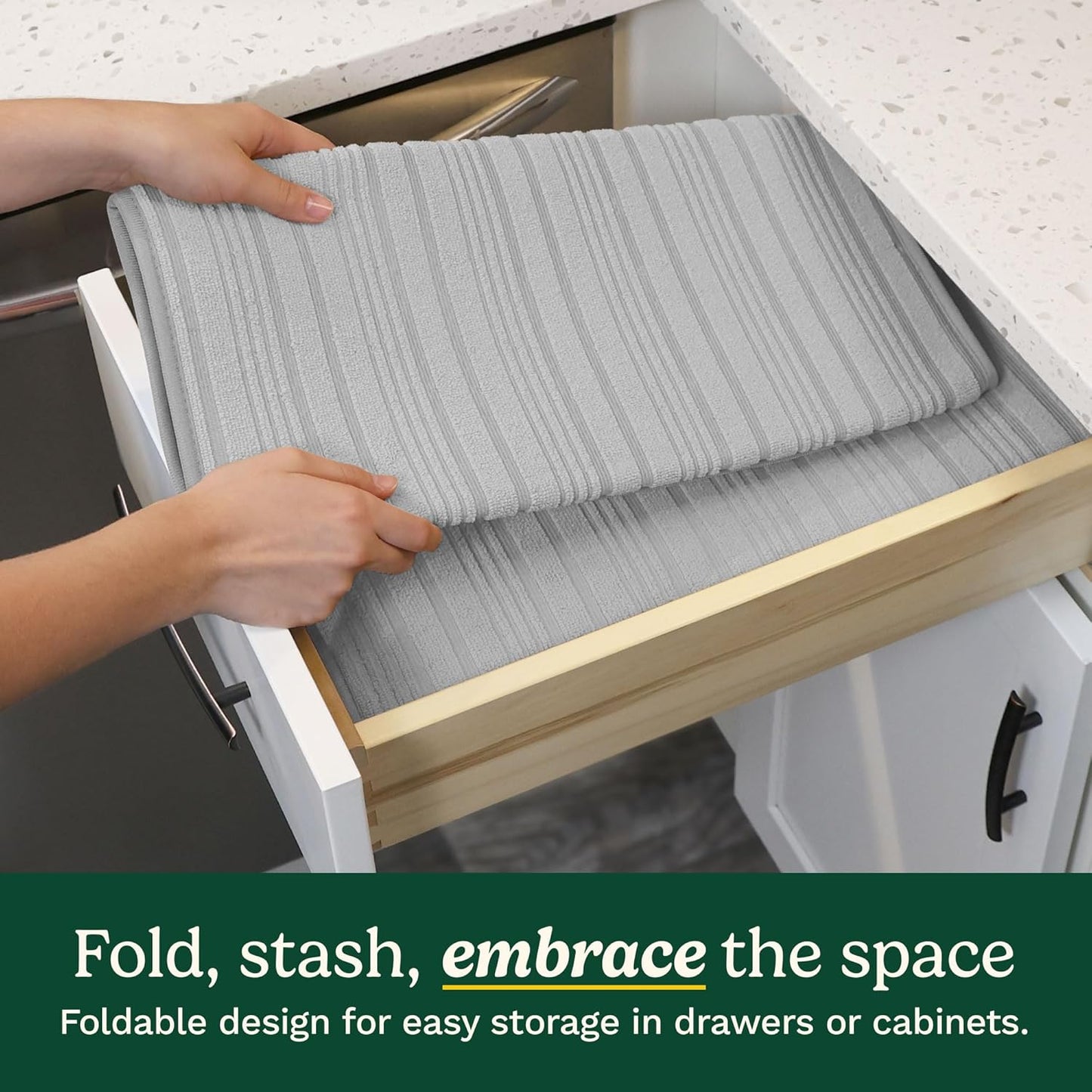 Cuisinart Dish Drying Mats for Kitchen Counter - (2) 18" x 24" Ultra Absorbent Dish Drying Mat XL - Foldable, Machine Washable, Fast Drying Dish Mat (Horizontal Stripes)