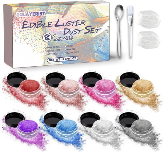 COLAYERIST Edible Glitter, 8 Colors Edible Glitter for Cocktails Drinks Cakes Cookies, Food Grade Vegan Luster Dust Edible, Drink Cocktail Champagne Food Cake Glitterr Bomb, 3g/Bottle