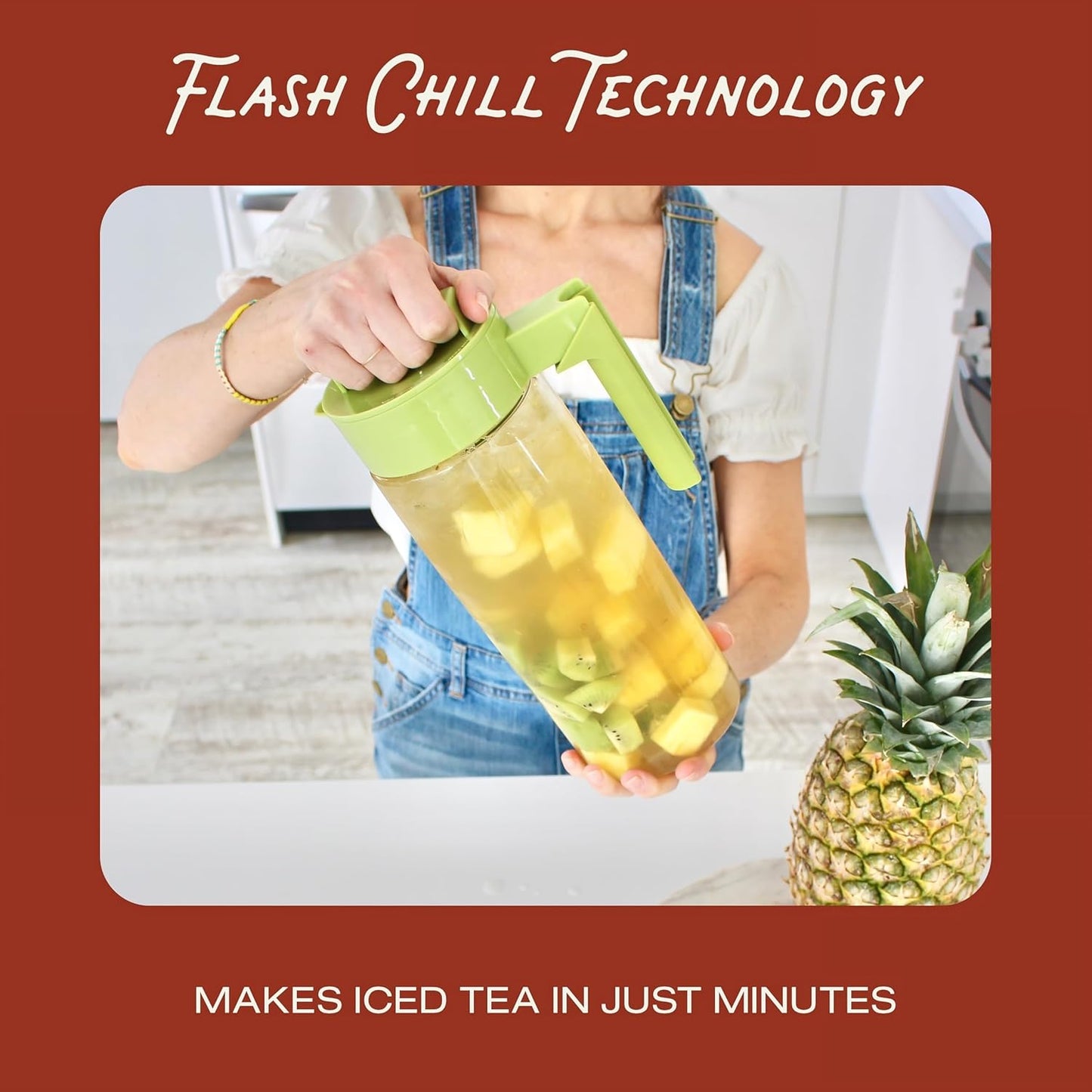 Takeya Flash Chill Iced Tea Maker - Airtight & Durable Iced Tea Maker Jug with Silicone Carry Handle - Leak-Proof & Lightweight Tea Infuser with Patented Flash Chill Technology - 1 Quart, Avocado