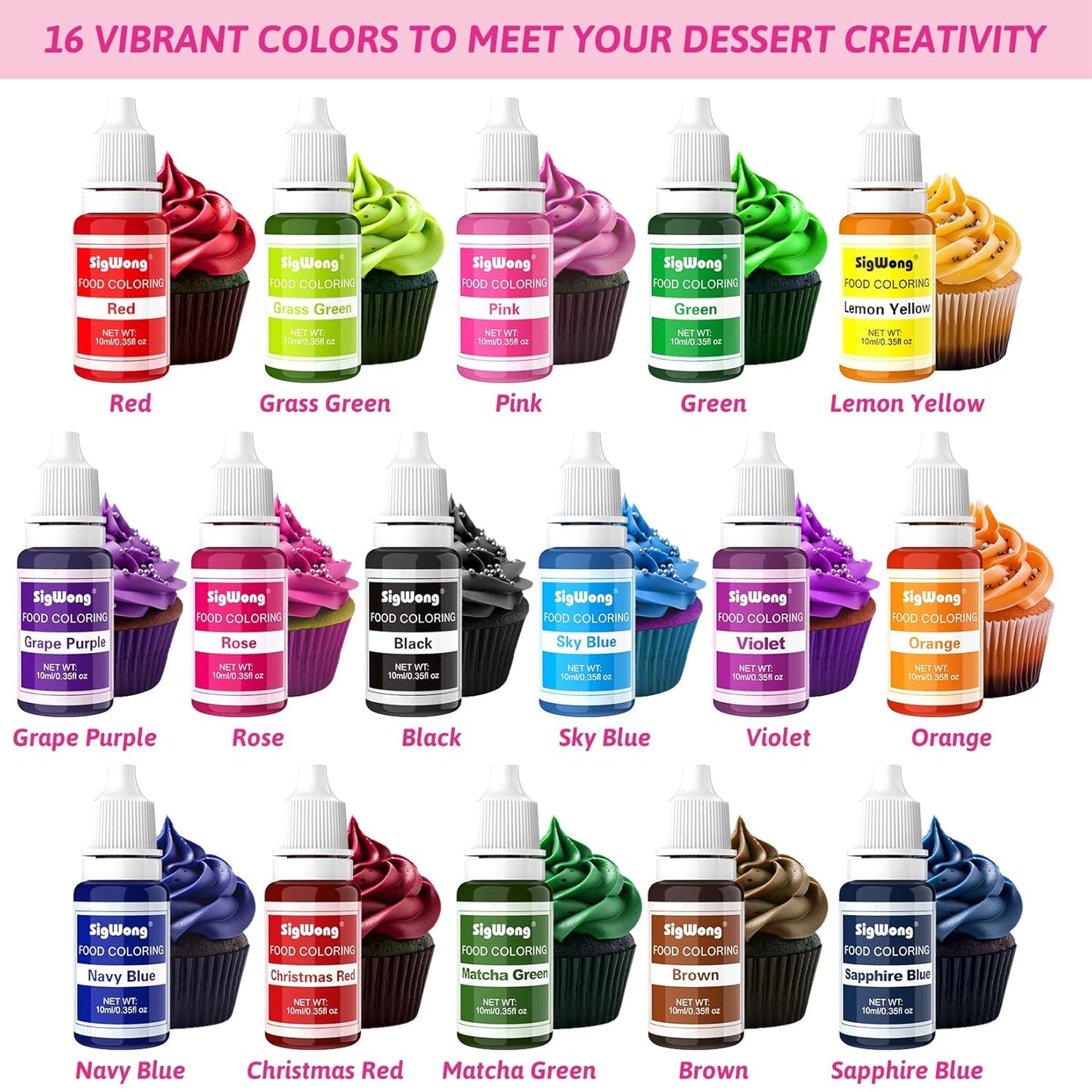 Food Coloring Liquid - 16 Colors Vibrant Food Coloring Set, Upgraded Tasteless Food Grade Food Dye for Cake Decorating, Baking, Cookies, Icing, Slime, Easter Egg, Fondant and DIY Crafts - 10ml Bottles