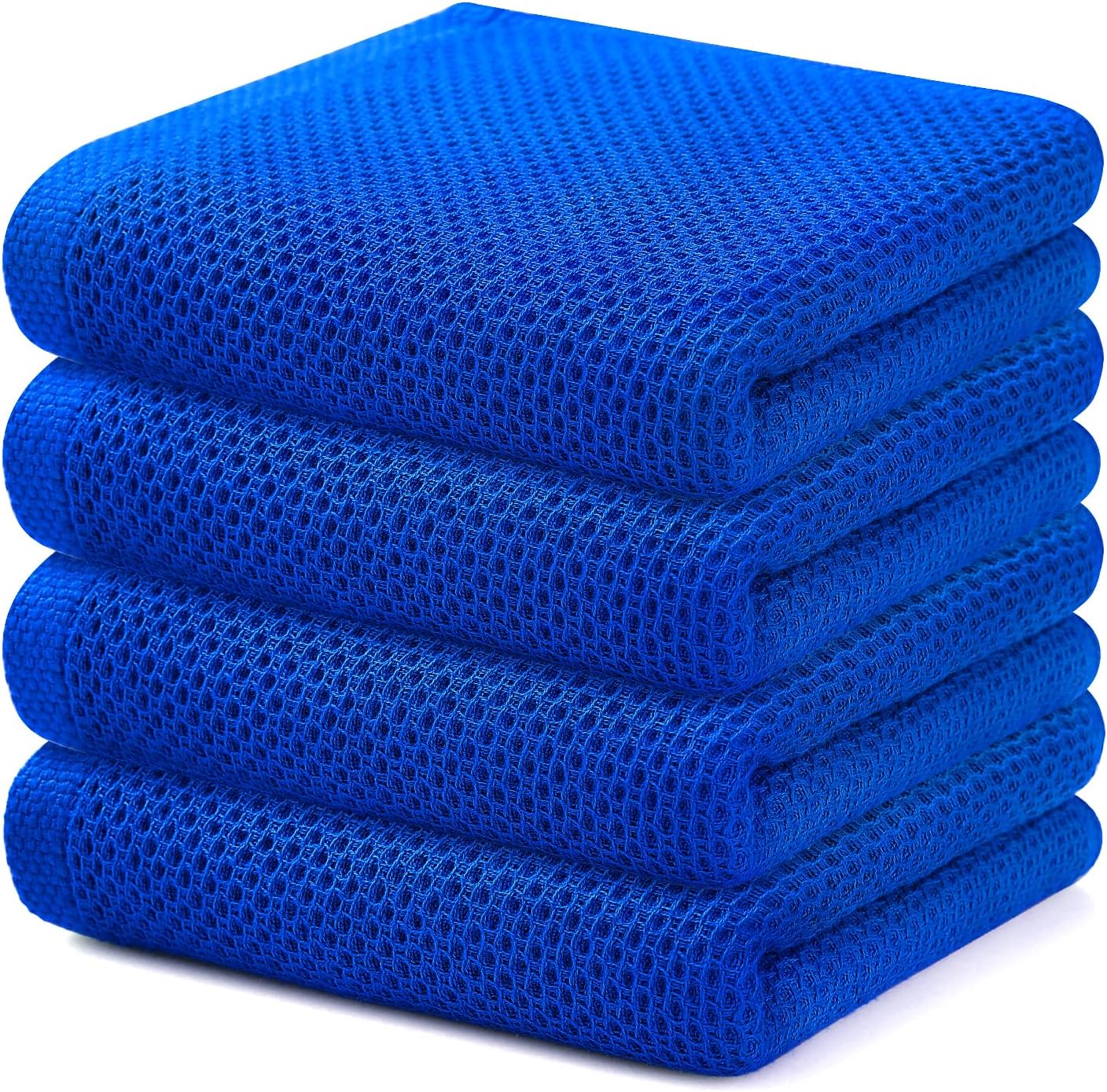 Kitinjoy 100% Cotton Waffle Weave Kitchen Towels, 4-Pack Super Soft and Absorbent Dish Towels for Drying Dishes, Kitchen Hand Towels, 13 in x 28 in, Blueberry