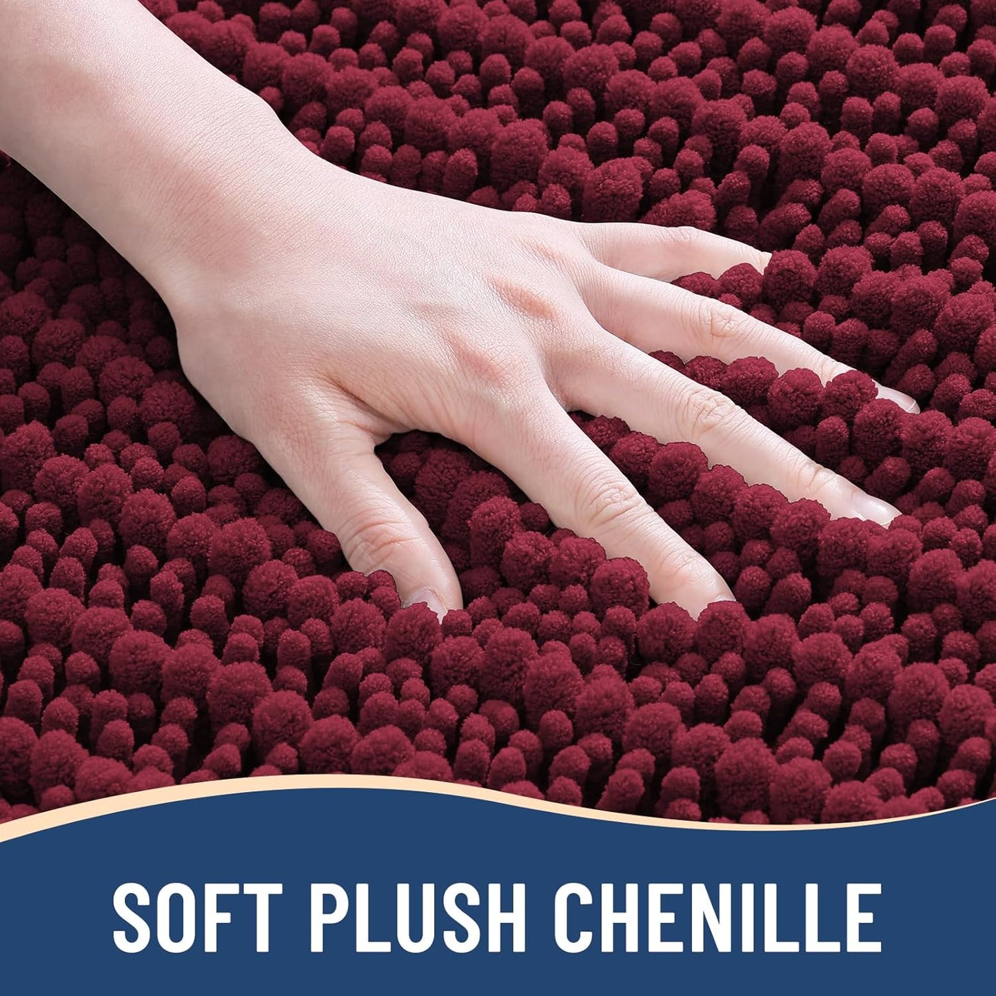 Arotive Luxury Chenille Bathroom Rug Mat, Extra Soft Thick Absorbent Shaggy Bath Rugs, Non-Slip Machine Wash Dry, Plush Bath Mats for Bathroom, Shower and Tub, 44x24, Burgundy