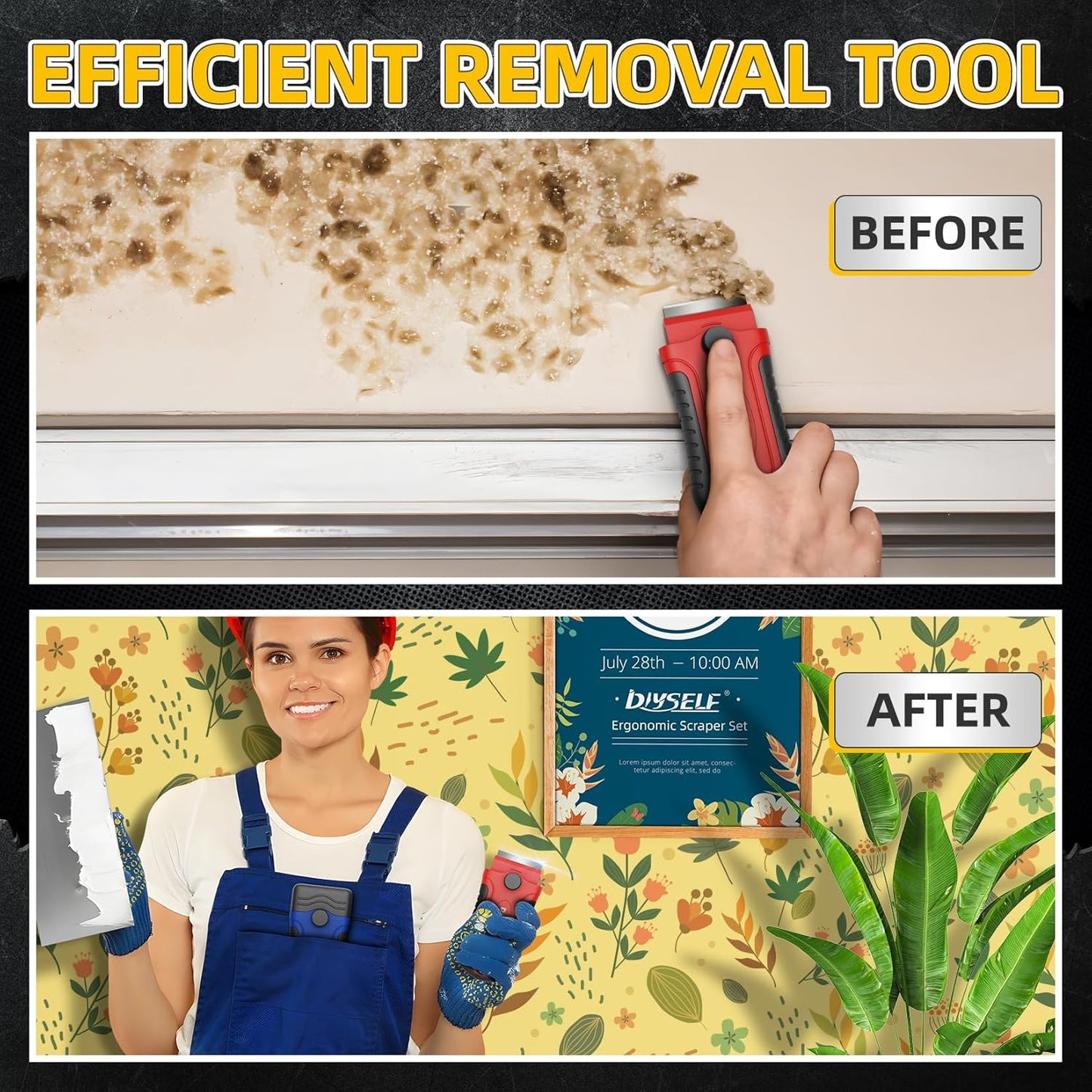 DIYSELF 1 Pack Razor Blade Scraper with 15 Extra Blades, Scraper Tool for Cleaning Window, Paint, Cooktop, Oven, Glass Stove Top Scraper, Razor Scraper with Buit-In Blade Storage