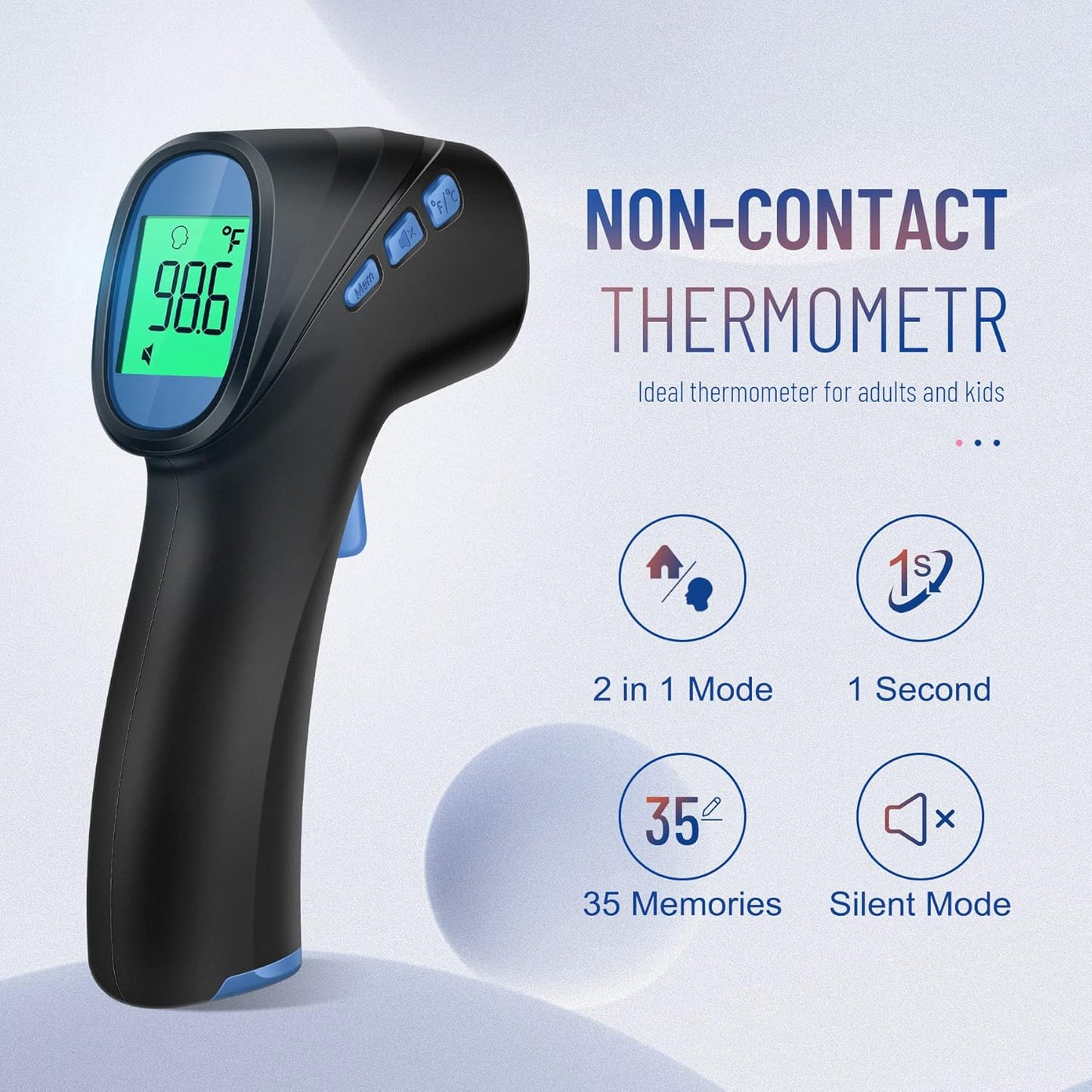 Forehead Thermometer for Adults and Kids, Digital Infrared Thermometer with Fever Alarm, Fast Accurate Results, Easy to use