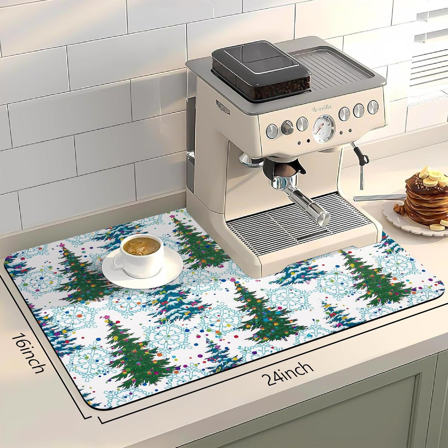 Bloss Coffee Bar Mat, Christmas 16"x24" Absorbent Bar Mat with Waterproof Rubber Back, Fit Under Coffee Maker Machine/Kitchen Counter