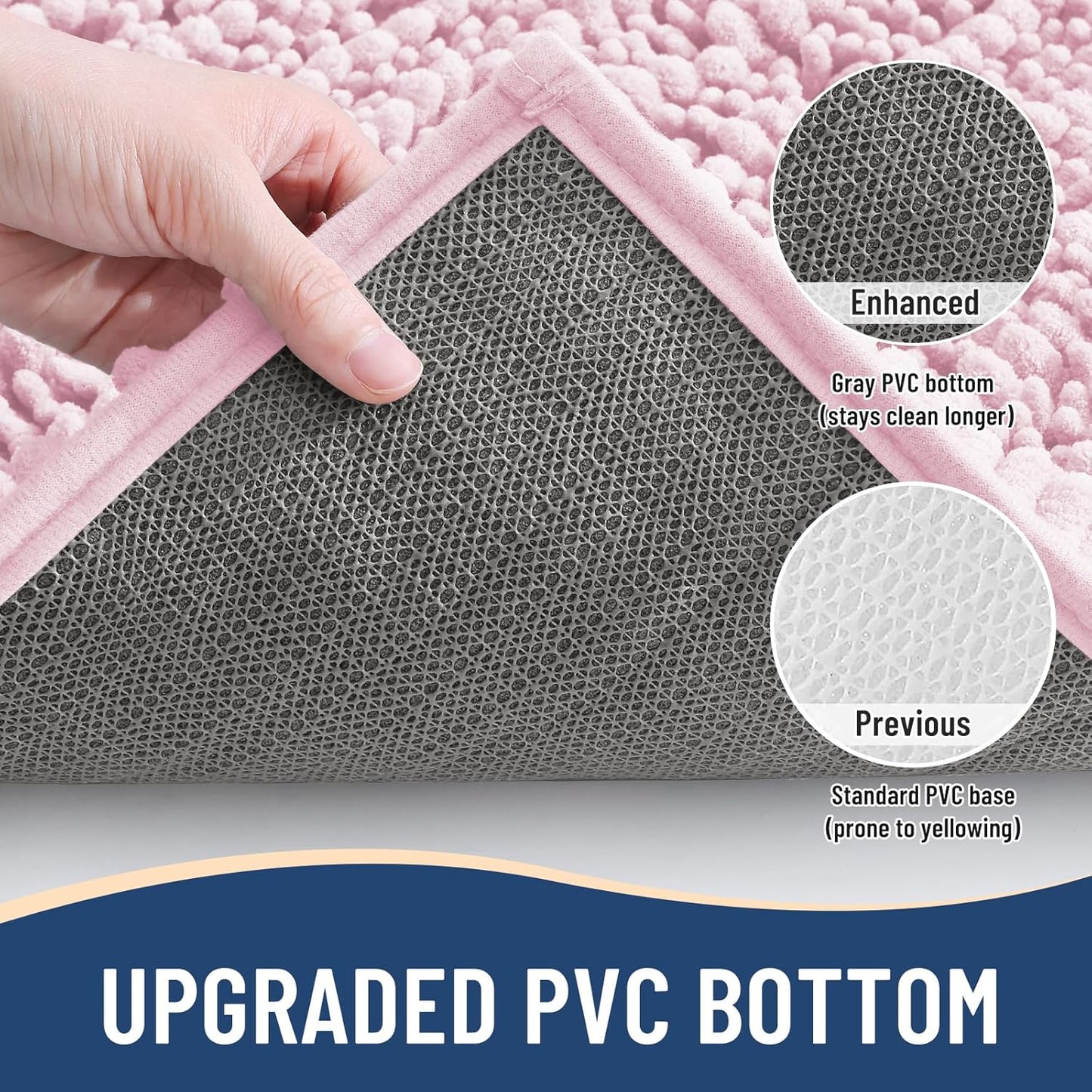 Arotive Luxury Chenille Bathroom Rug Mat, Extra Soft Thick Absorbent Shaggy Bath Rugs, Non-Slip Machine Wash Dry, Plush Bath Mats for Bathroom, Shower and Tub, 54x24, Pink