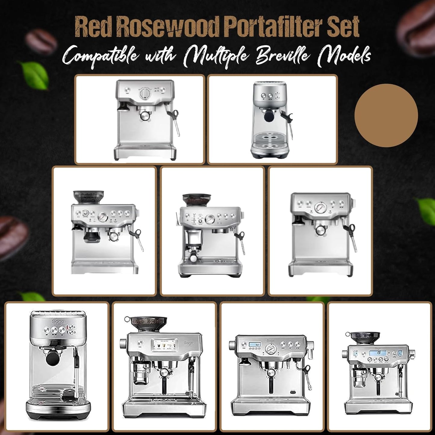 54mm Bottomless Portafilter 3 Ears Red Rosewood Handle Set – Fits 54mm Breville machines – Includes 18g Filter Basket, Updated Tamper with Constant 30lb Calibrated Spring Loaded & 1.7mm Puck Screen