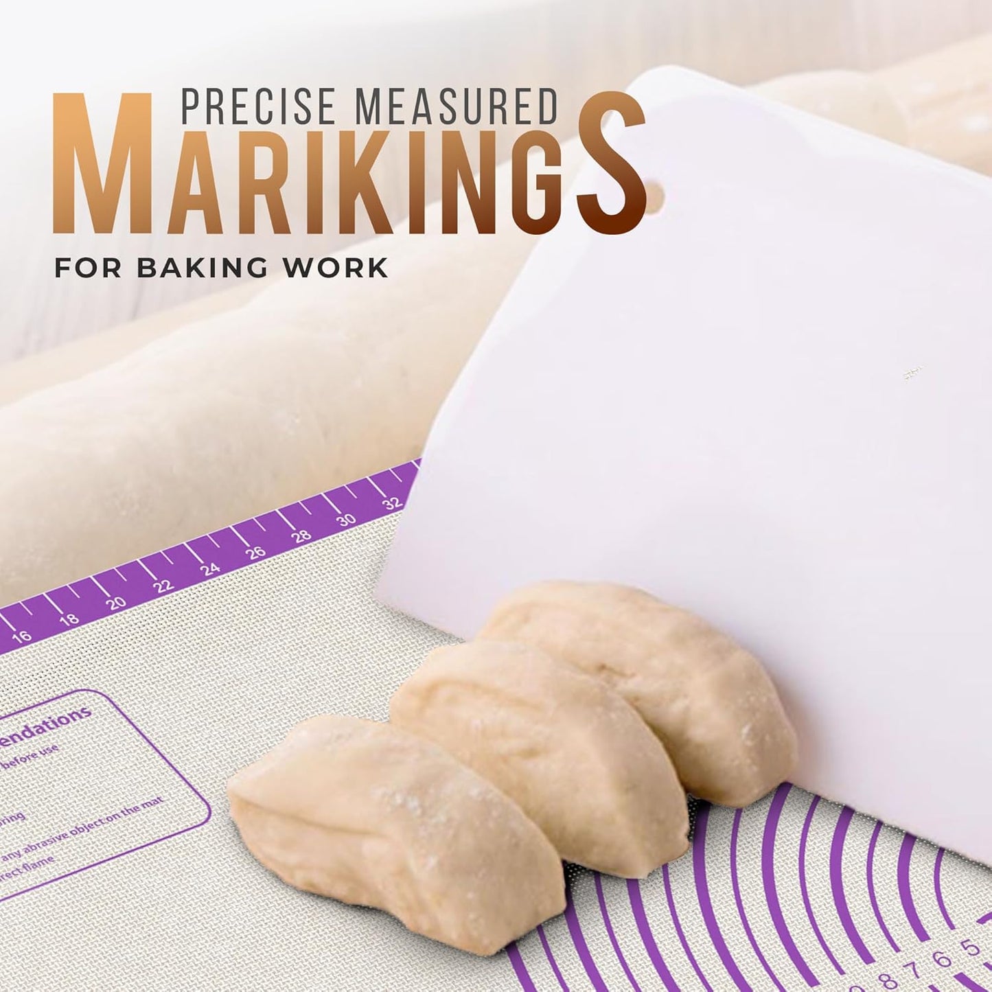 26 * 16 inches Purple, Non-Slip Silicone Baking Sheets - Baking Mat with 0.7mm Thickness - Non-Stick Pastry & Cookie Mat for Kitchen Counter for Rolling Out Dough with Measurements.