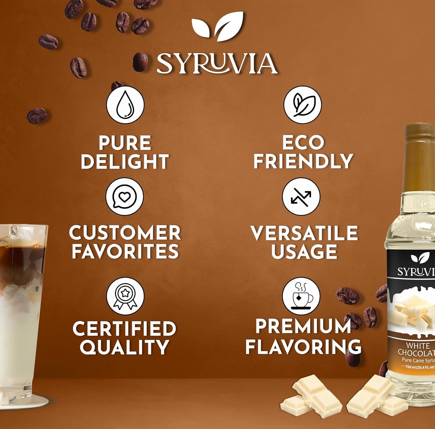 Syruvia White Chocolate Syrup for Coffee 25.4 Ounces White Chocolate Coffee Syrup