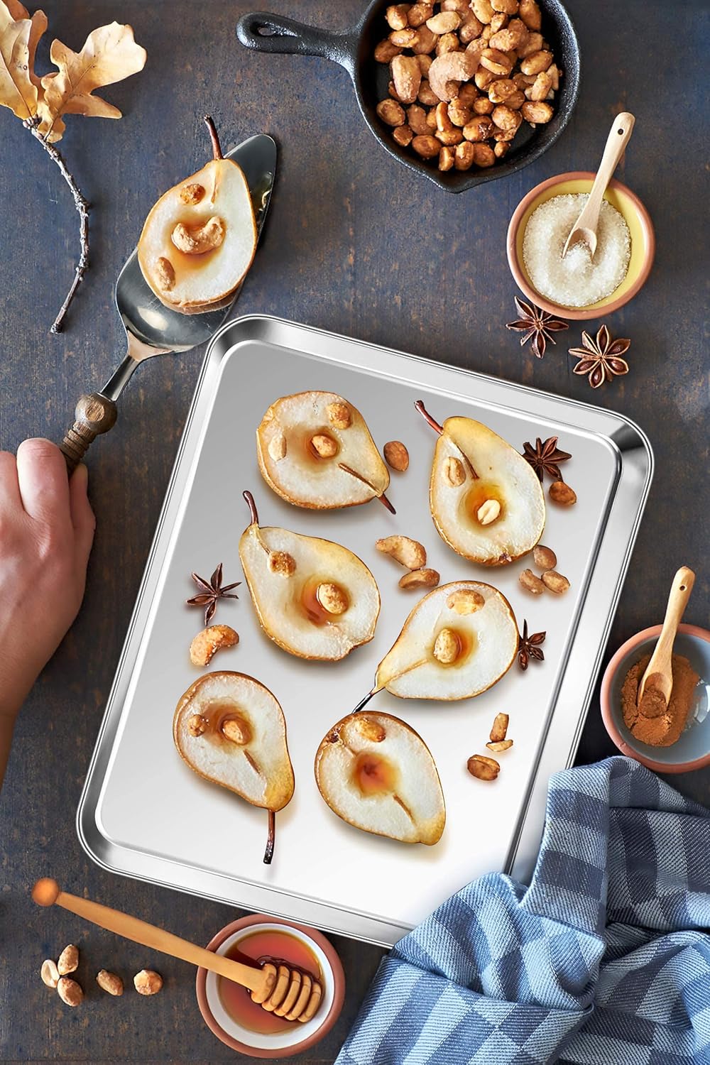 P&P CHEF 12.5 Inch Baking Cookie Sheet, Oven Pan Tray Stainless Steel Sheet Pan for Kitchen, Oven Bakeware for Multi Uses, Shiny Look & Dishwasher Safe, Healthy & Heavy Duty, 4Pcs