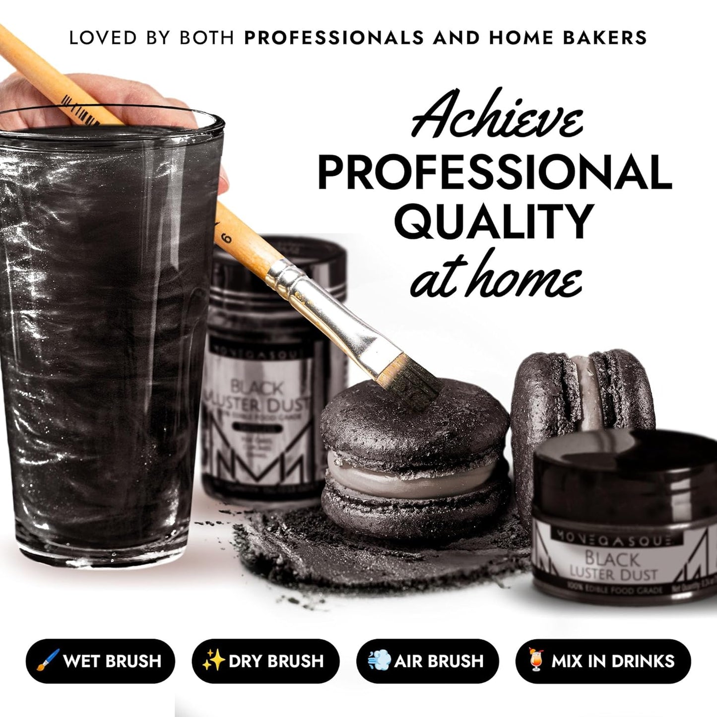 MONÉGASQUE Black Edible Glitter for Drinks 15g – Black Edible Glitter for Cakes & Cocktails – Halloween Sprinkles Luster Dust for Drinks, Cake, Cocktail, Cupcakes – Drink Shimmer – Spray Cakes Powder