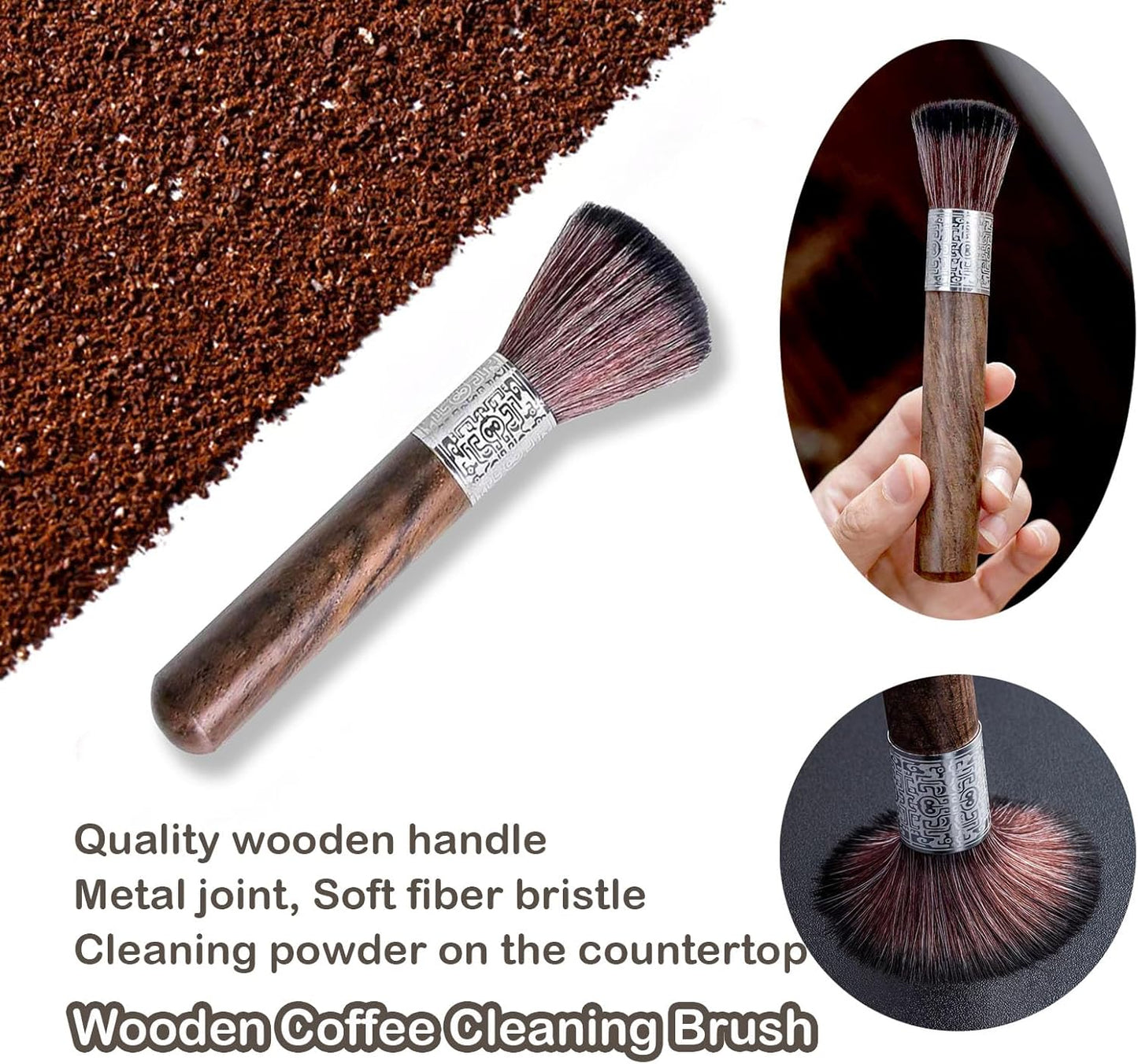 6 Pieces Coffee Brush Set Wooden Cleaning Brush Cleaning Towel and Nylon Espresso Brush for Coffee Machine Group Head, SMALL, Brown, ARE678