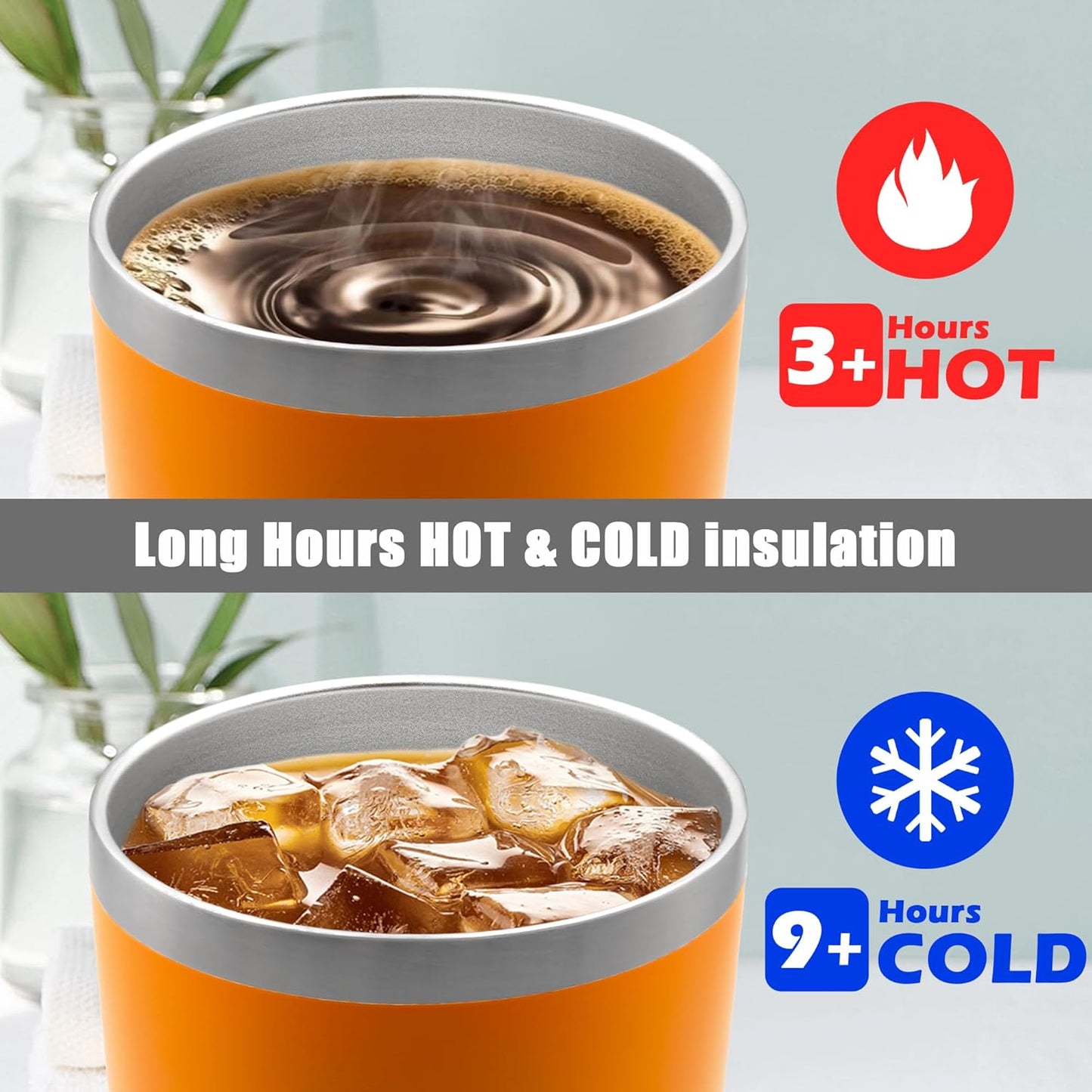 20 oz Tumbler Coffee Tavel Tumblers Bulk with Lid Stainless Steel Double Wall Vacuum Insulated Mug Powder Coated Cups fit Car Cupholder for Hot and Cold - Orange, 8Pack