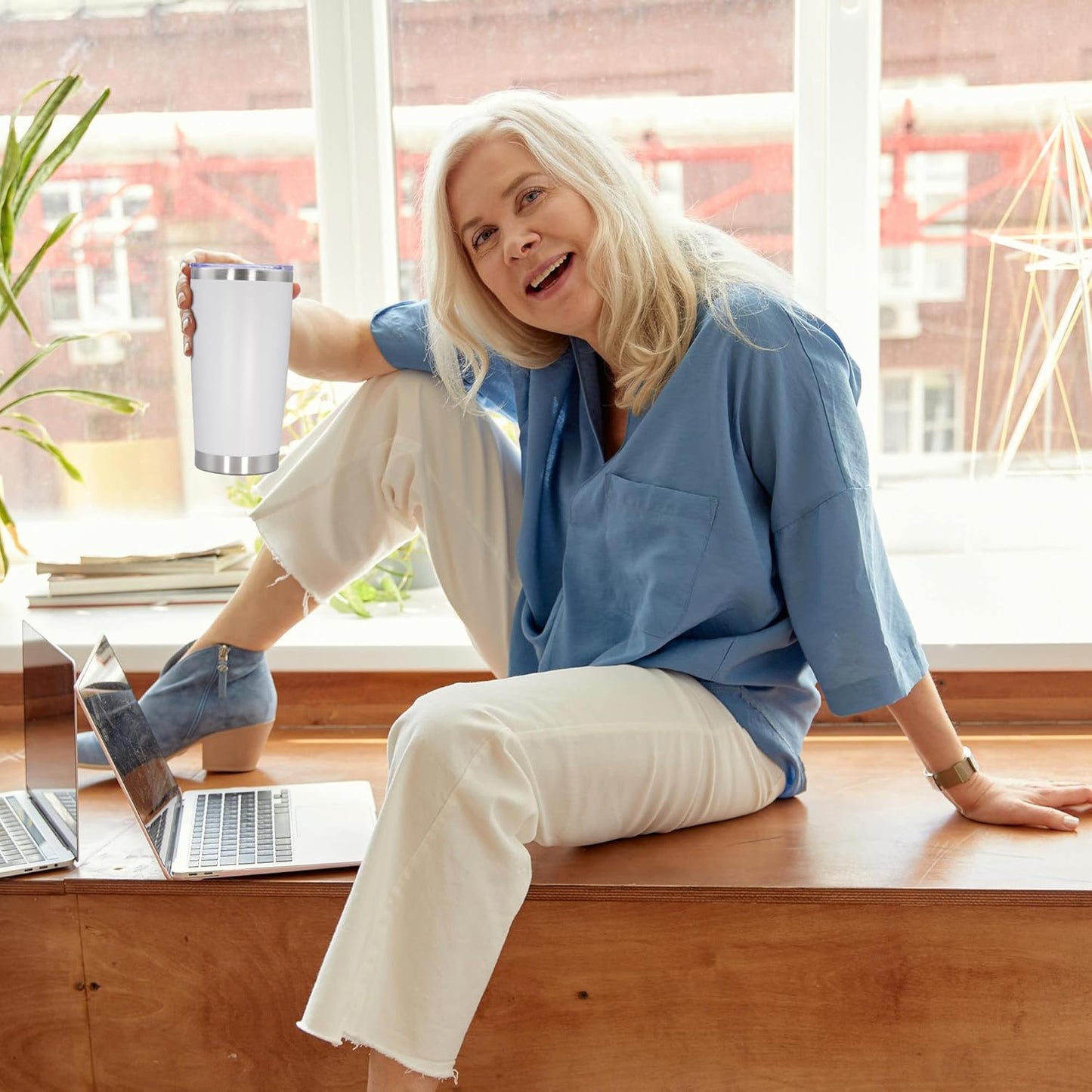 20oz Tumbler Stainless Steel Tumbler Cup with Lid Vacuum Insulated Double Wall Travel Mug, Durable Powder Coated Travel Coffee Tumbler Mug for Hot & Cold Drinks, White,4 Pack