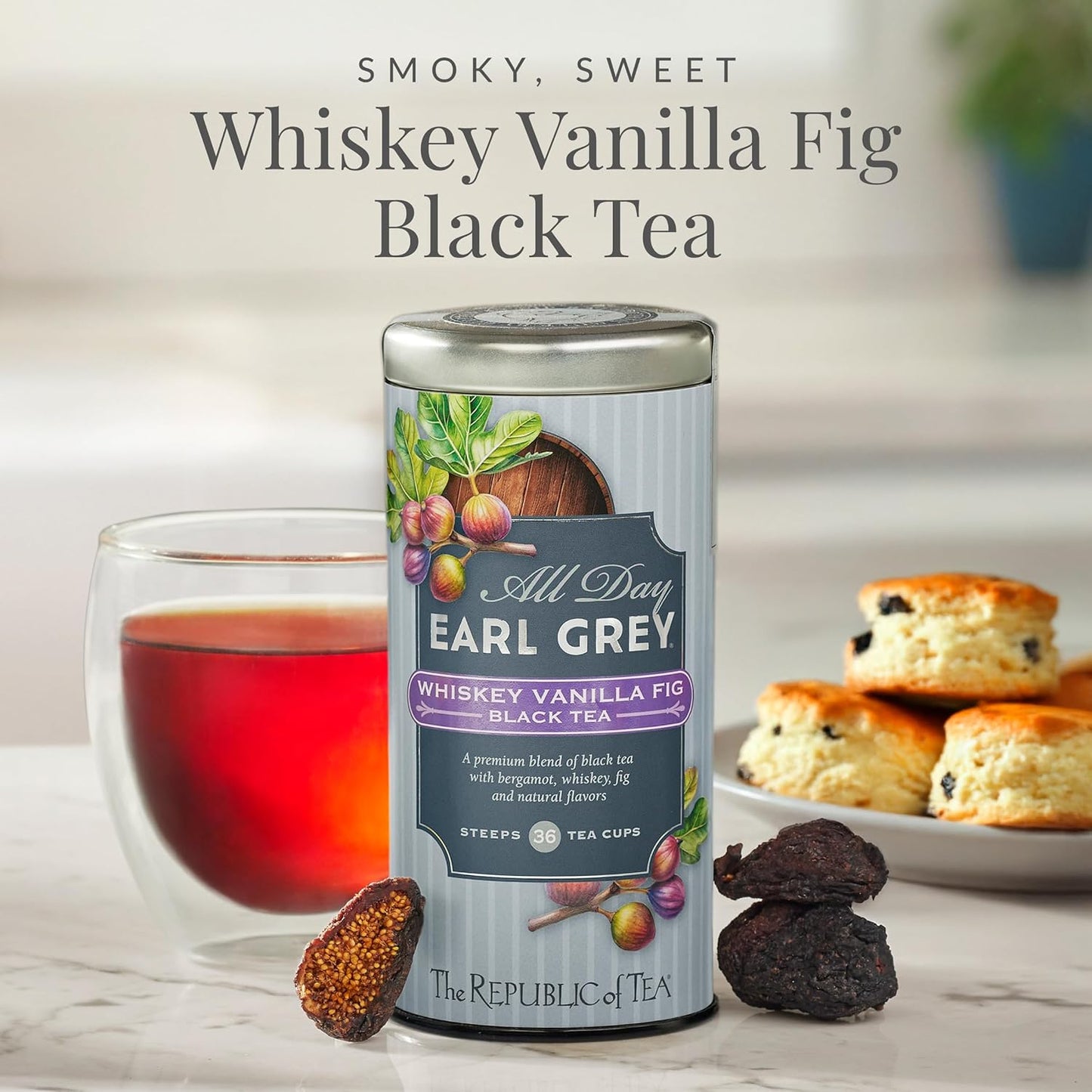 The Republic of Tea – All Day Earl Grey Whiskey Vanilla Fig Black Tea, Naturally Caffeinated, 36 Tea Bags