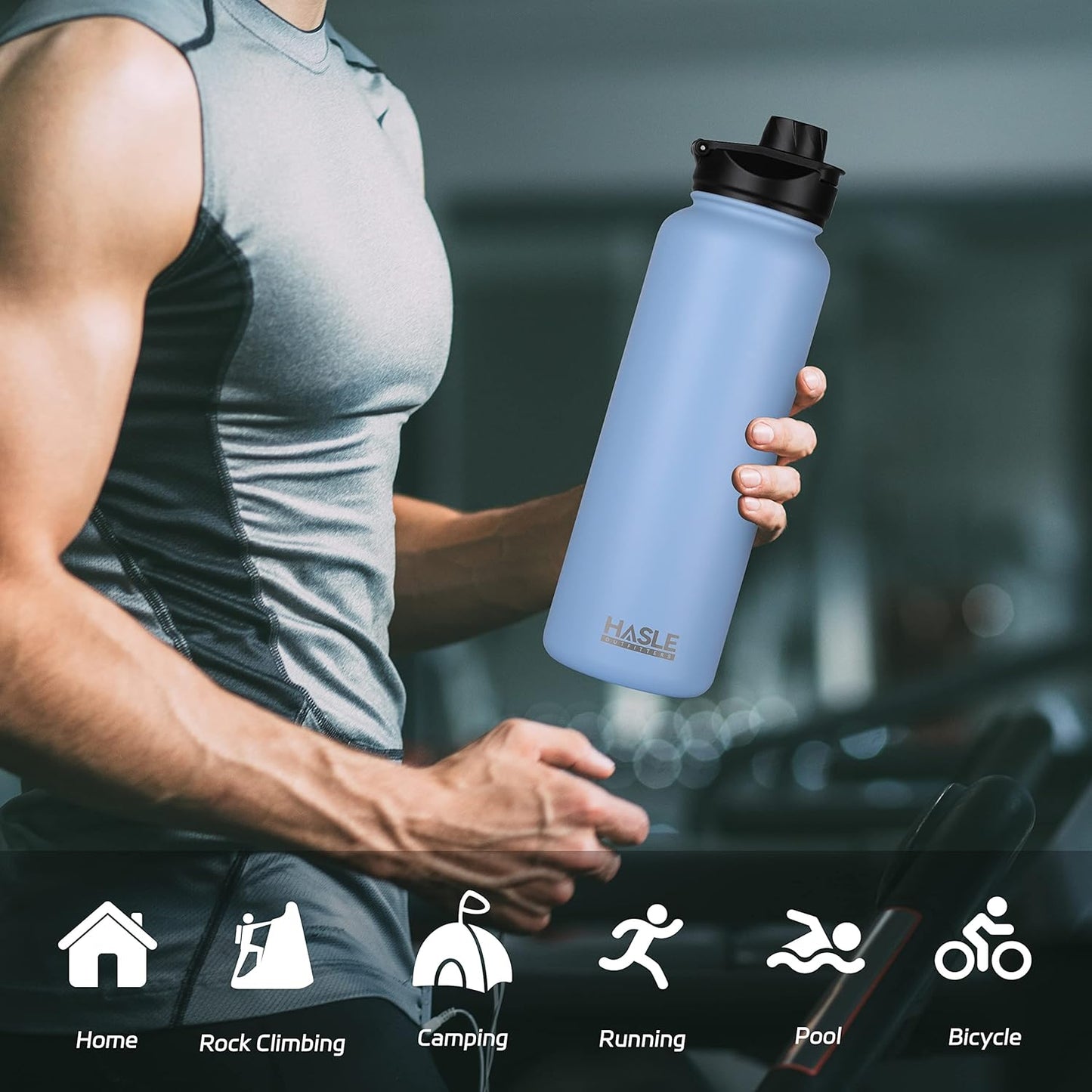 HASLE OUTFITTERS 40oz Stainless Steel Water Bottle, Vacuum Insulated Double Walled Leak Proof Sports Water Bottle with 2 Lids (Straw and Spout Lid) Thermo Mug Keep Cold and Hot(Blue,4)